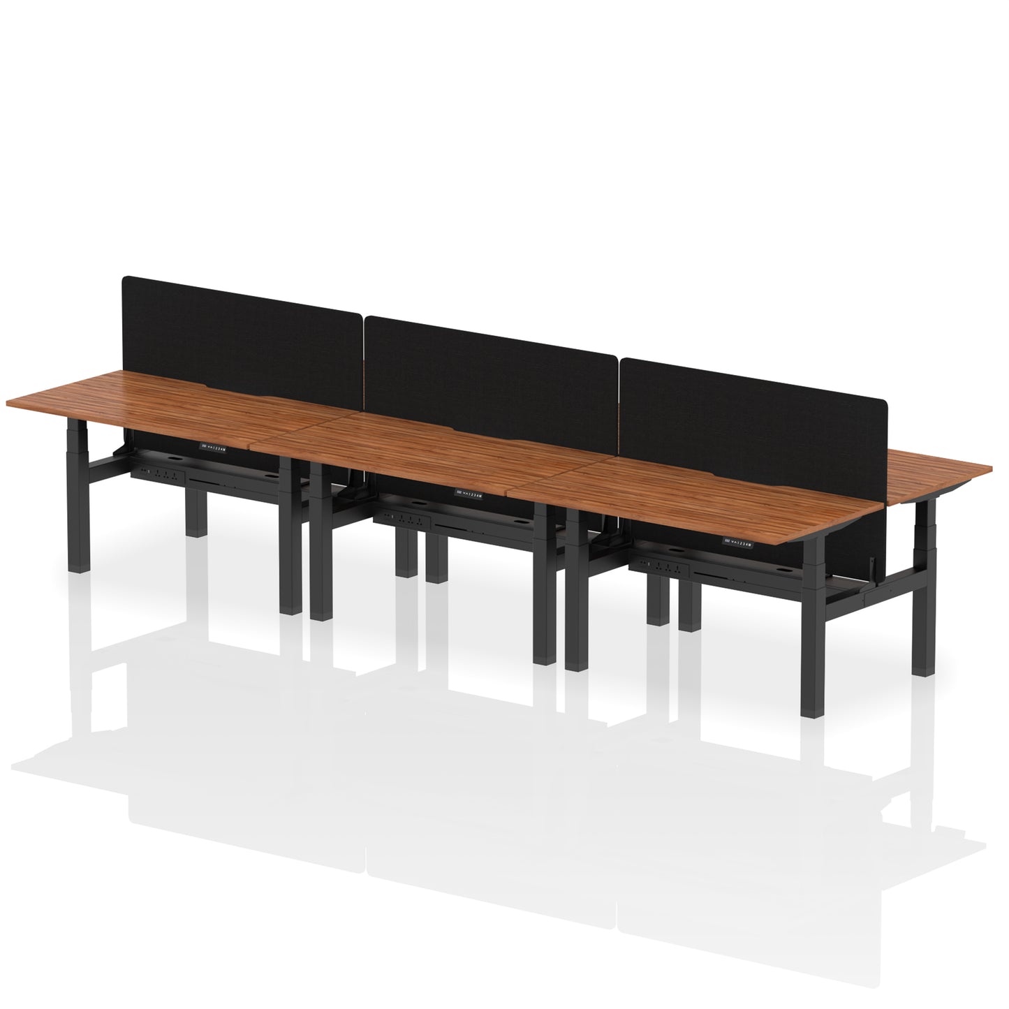 Air Back-to-Back Scalloped Edge Height Adjustable Bench Desk - 6 Person with Black Straight Screen - 1200mm, 1400mm, 1600mm - Multiple Colour Options