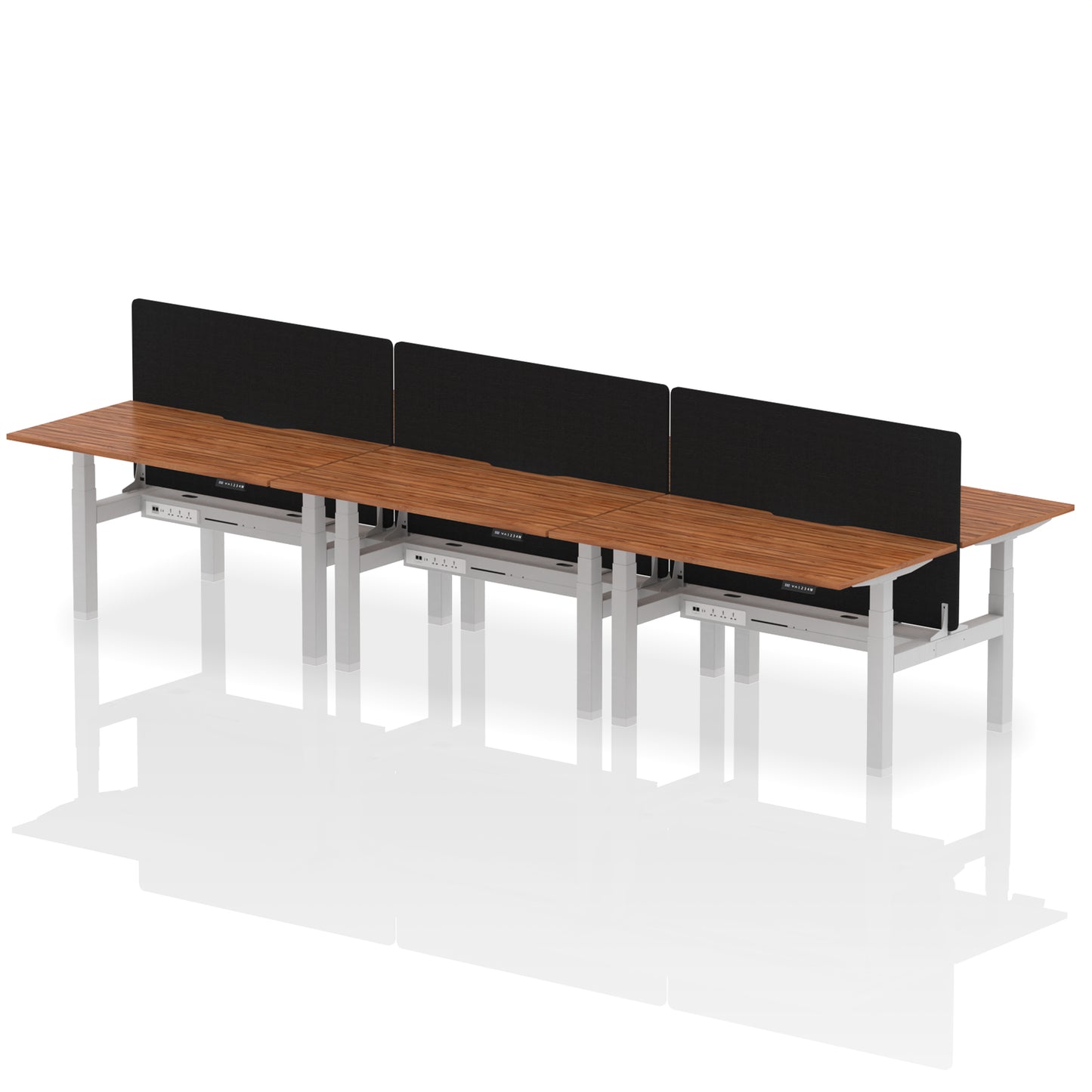 Air Back-to-Back Scalloped Edge Height Adjustable Bench Desk - 6 Person with Black Straight Screen - 1200mm, 1400mm, 1600mm - Multiple Colour Options