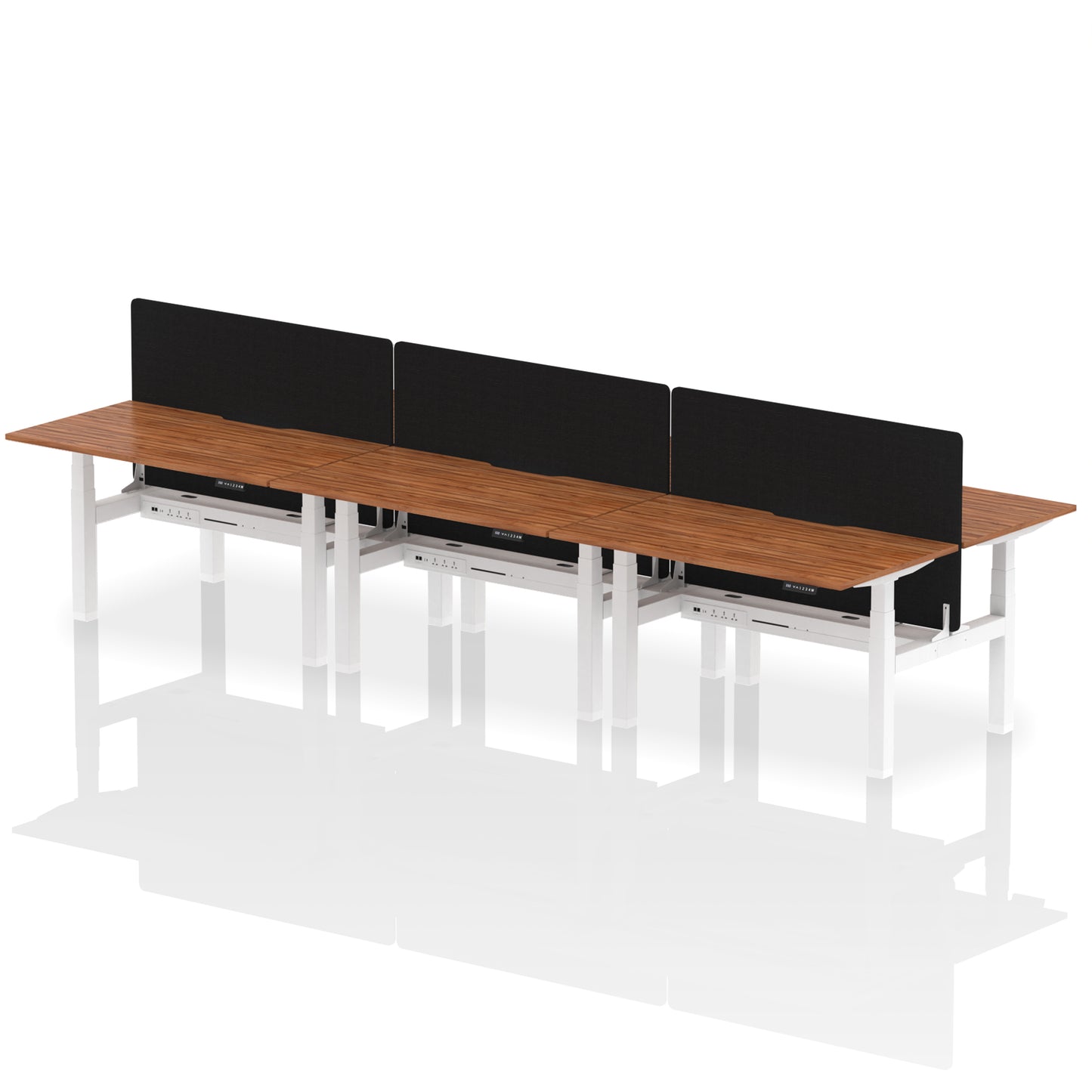 Air Back-to-Back Scalloped Edge Height Adjustable Bench Desk - 6 Person with Black Straight Screen - 1200mm, 1400mm, 1600mm - Multiple Colour Options