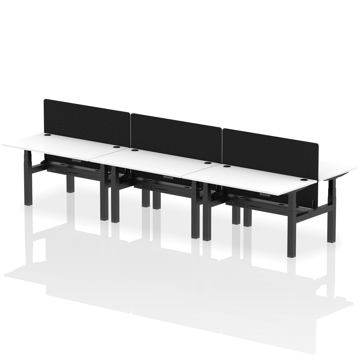 Air Back-to-Back Height Adjustable Bench Desk - 6 Person with Black Straight Screen - 1200mm, 1400mm, 1600mm, 1800mm - Multiple Colour Options