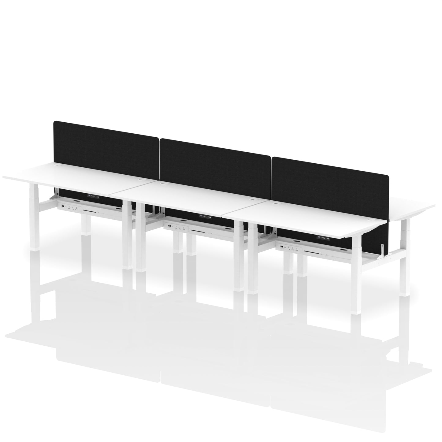 Air Back-to-Back Height Adjustable Bench Desk - 6 Person with Black Straight Screen - 1200mm, 1400mm, 1600mm, 1800mm - Multiple Colour Options