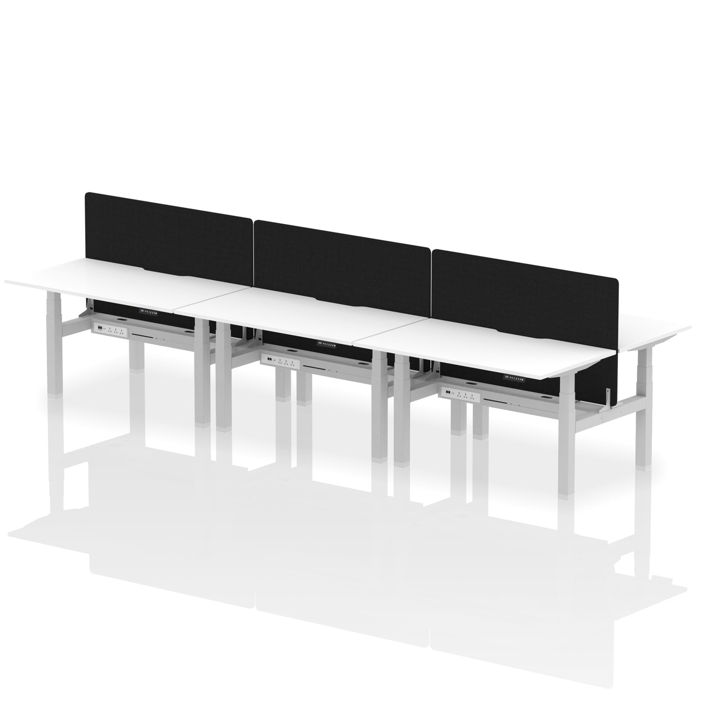 Air Back-to-Back Scalloped Edge Height Adjustable Bench Desk - 6 Person with Black Straight Screen - 1200mm, 1400mm, 1600mm - Multiple Colour Options