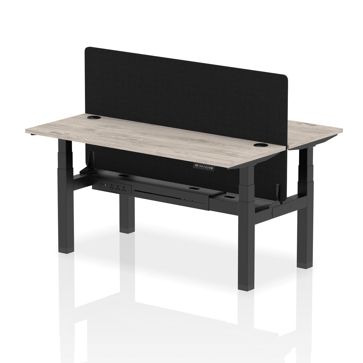 Air Back-to-Back Slimline Height Adjustable Bench Desk - 2 Person with Black Straight Screen - 1200mm, 1400mm, 1600mm, 1800mm - Multiple Colour Options