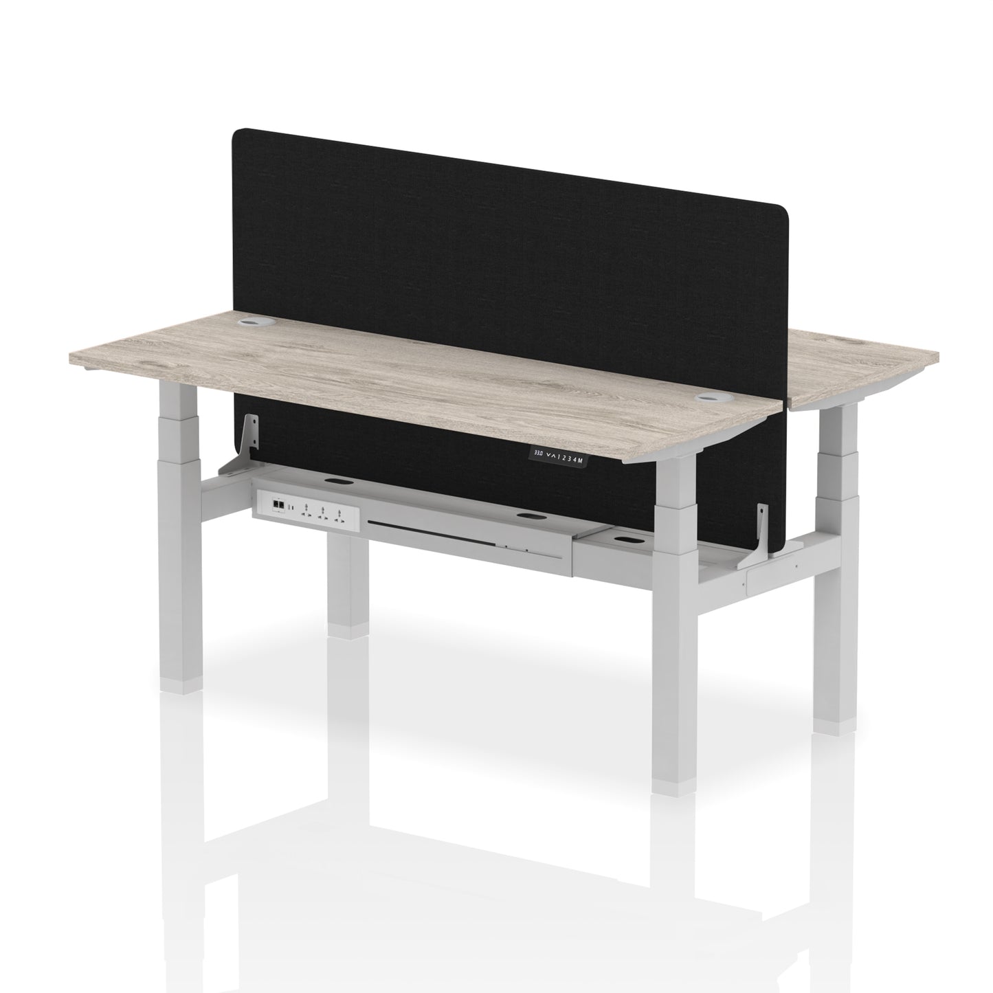 Air Back-to-Back Slimline Height Adjustable Bench Desk - 2 Person with Black Straight Screen - 1200mm, 1400mm, 1600mm, 1800mm - Multiple Colour Options