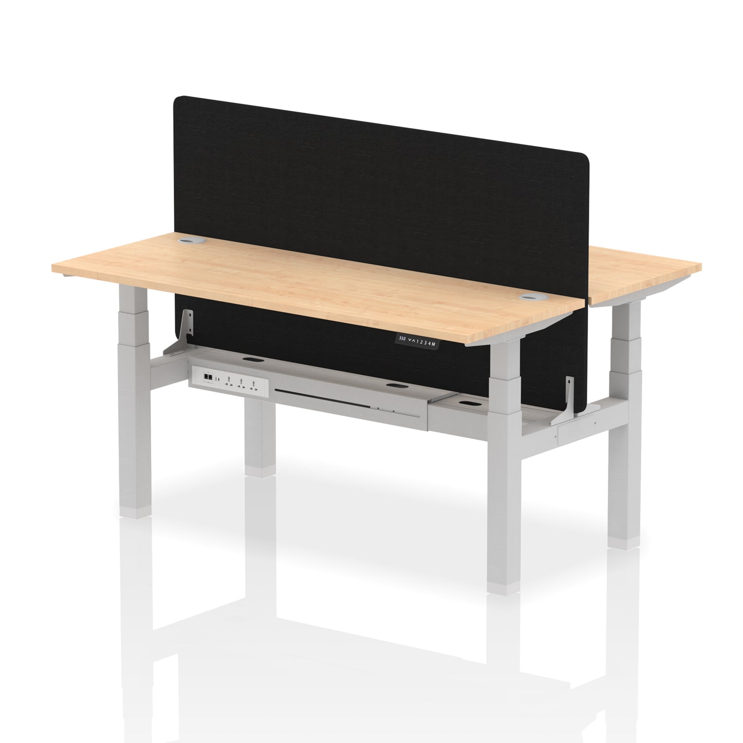 Air Back-to-Back Slimline Height Adjustable Bench Desk - 2 Person with Black Straight Screen - 1200mm, 1400mm, 1600mm, 1800mm - Multiple Colour Options