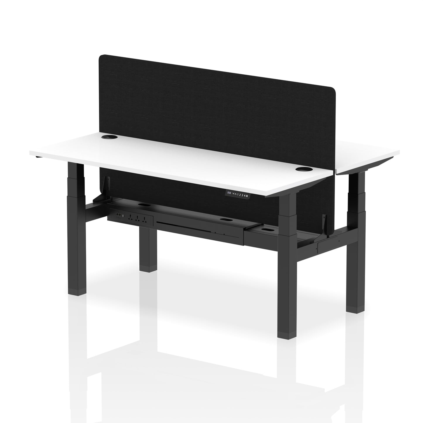 Air Back-to-Back Slimline Height Adjustable Bench Desk - 2 Person with Black Straight Screen - 1200mm, 1400mm, 1600mm, 1800mm - Multiple Colour Options