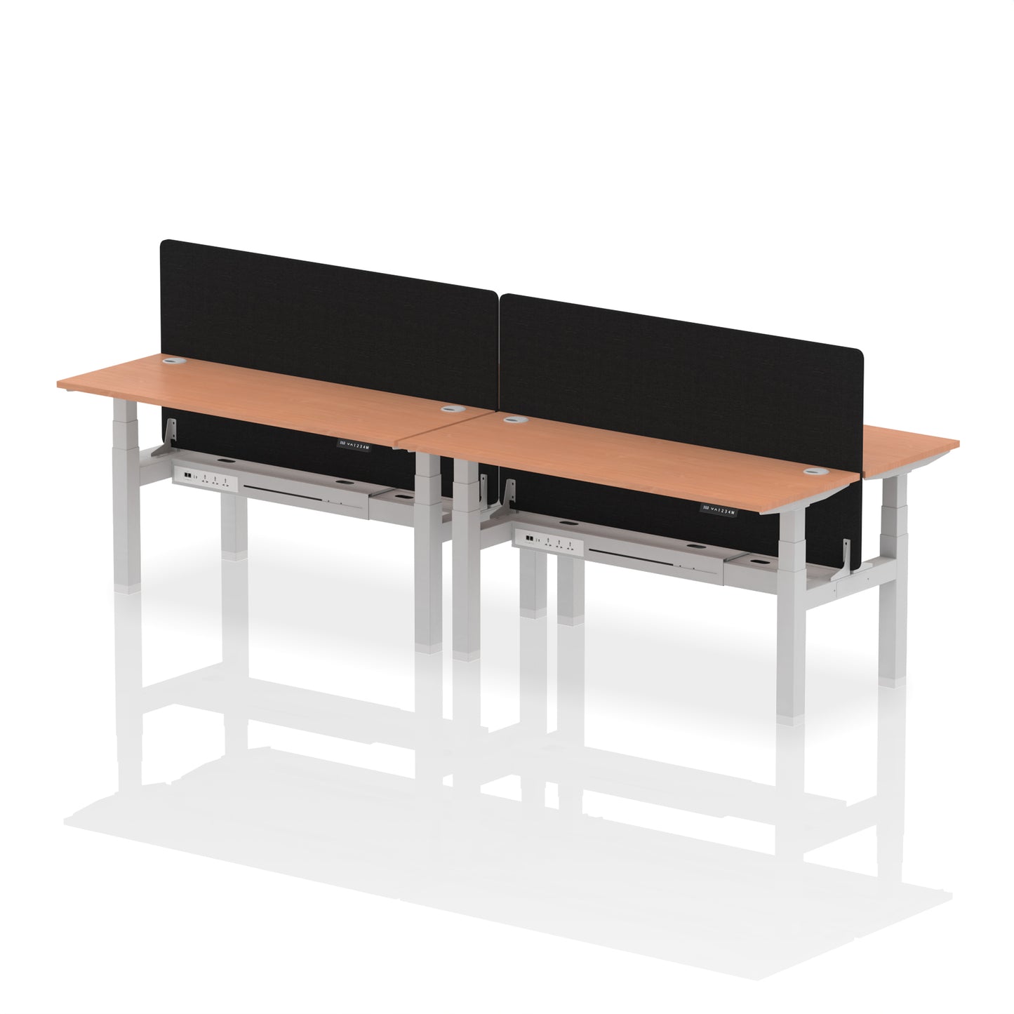 Air Back-to-Back Slimline Height Adjustable Bench Desk - 4 Person with Black Straight Screen - 1200mm, 1400mm, 1600mm, 1800mm - Multiple Colour Options