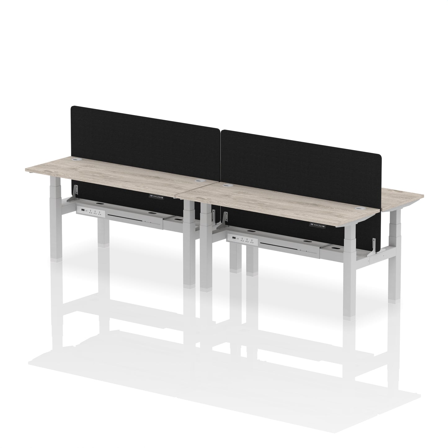 Air Back-to-Back Slimline Height Adjustable Bench Desk - 4 Person with Black Straight Screen - 1200mm, 1400mm, 1600mm, 1800mm - Multiple Colour Options