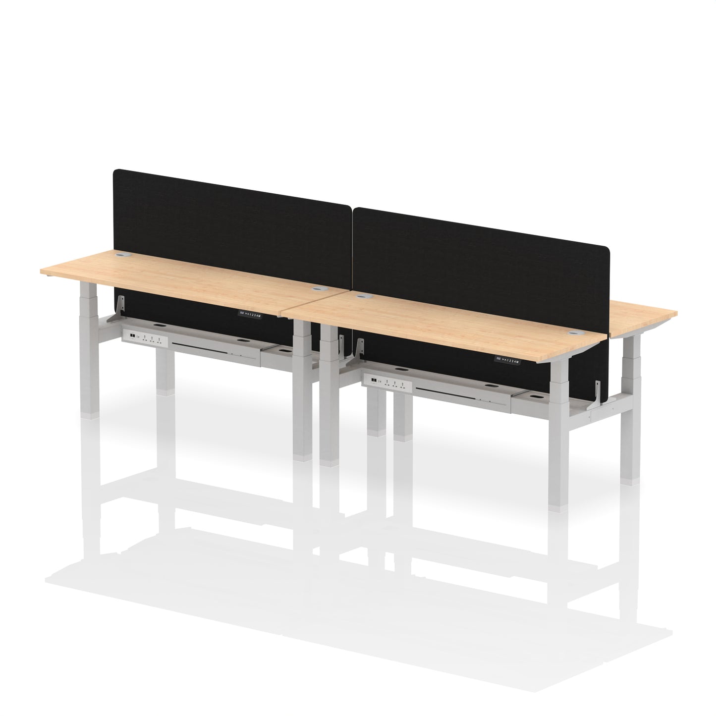 Air Back-to-Back Slimline Height Adjustable Bench Desk - 4 Person with Black Straight Screen - 1200mm, 1400mm, 1600mm, 1800mm - Multiple Colour Options