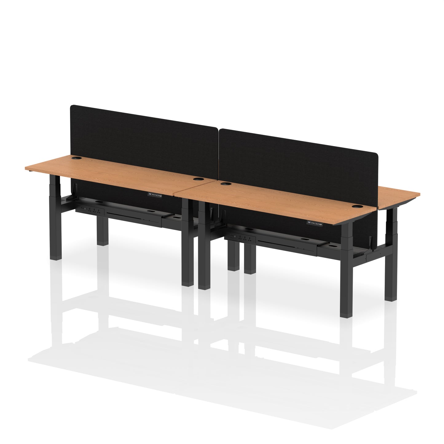 Air Back-to-Back Slimline Height Adjustable Bench Desk - 4 Person with Black Straight Screen - 1200mm, 1400mm, 1600mm, 1800mm - Multiple Colour Options
