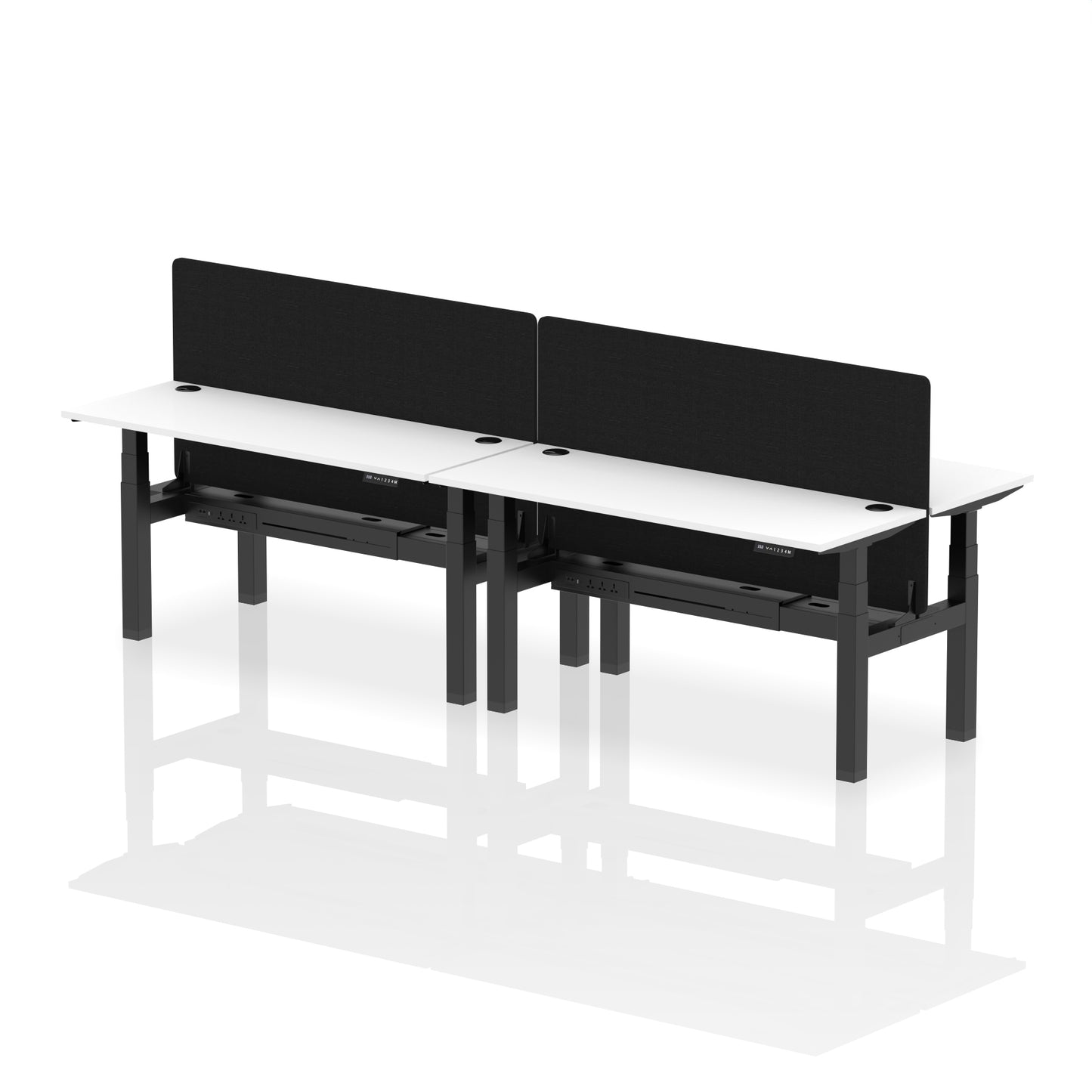 Air Back-to-Back Slimline Height Adjustable Bench Desk - 4 Person with Black Straight Screen - 1200mm, 1400mm, 1600mm, 1800mm - Multiple Colour Options