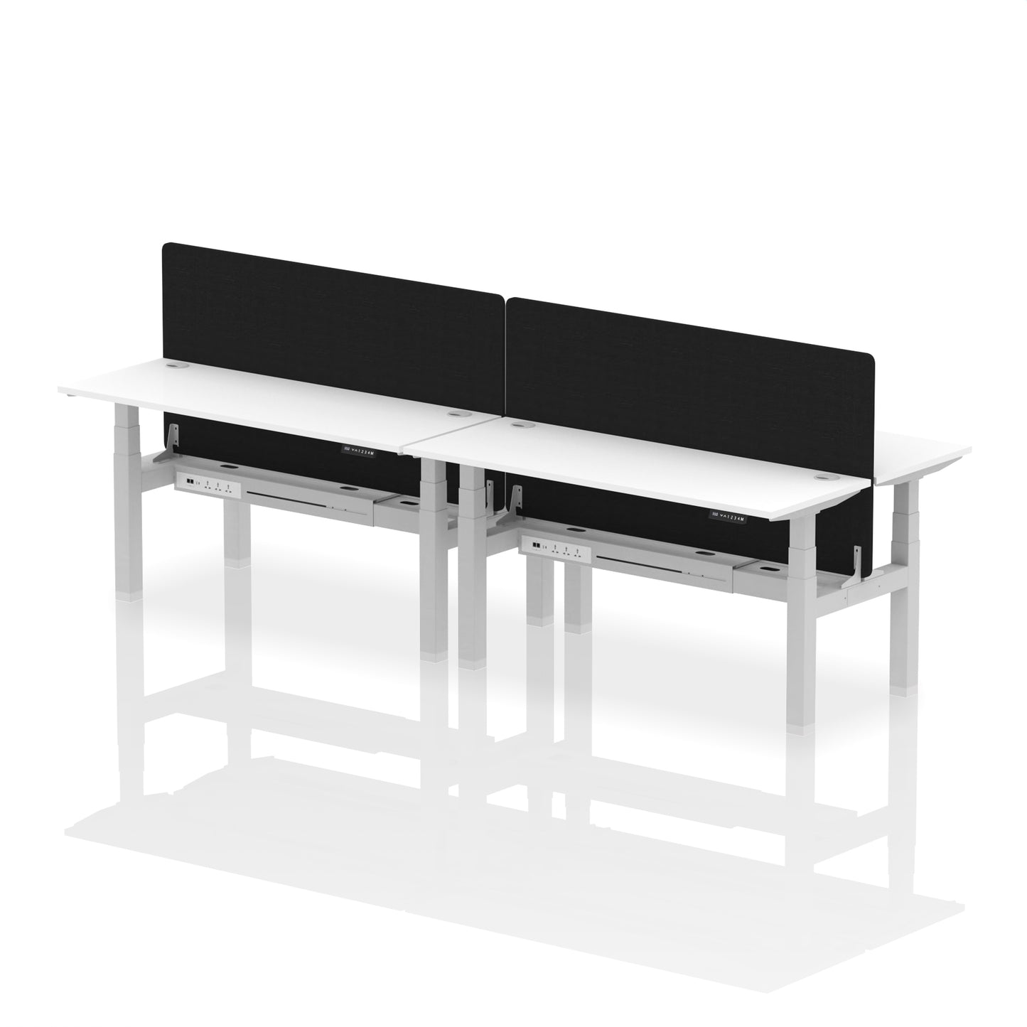 Air Back-to-Back Slimline Height Adjustable Bench Desk - 4 Person with Black Straight Screen - 1200mm, 1400mm, 1600mm, 1800mm - Multiple Colour Options
