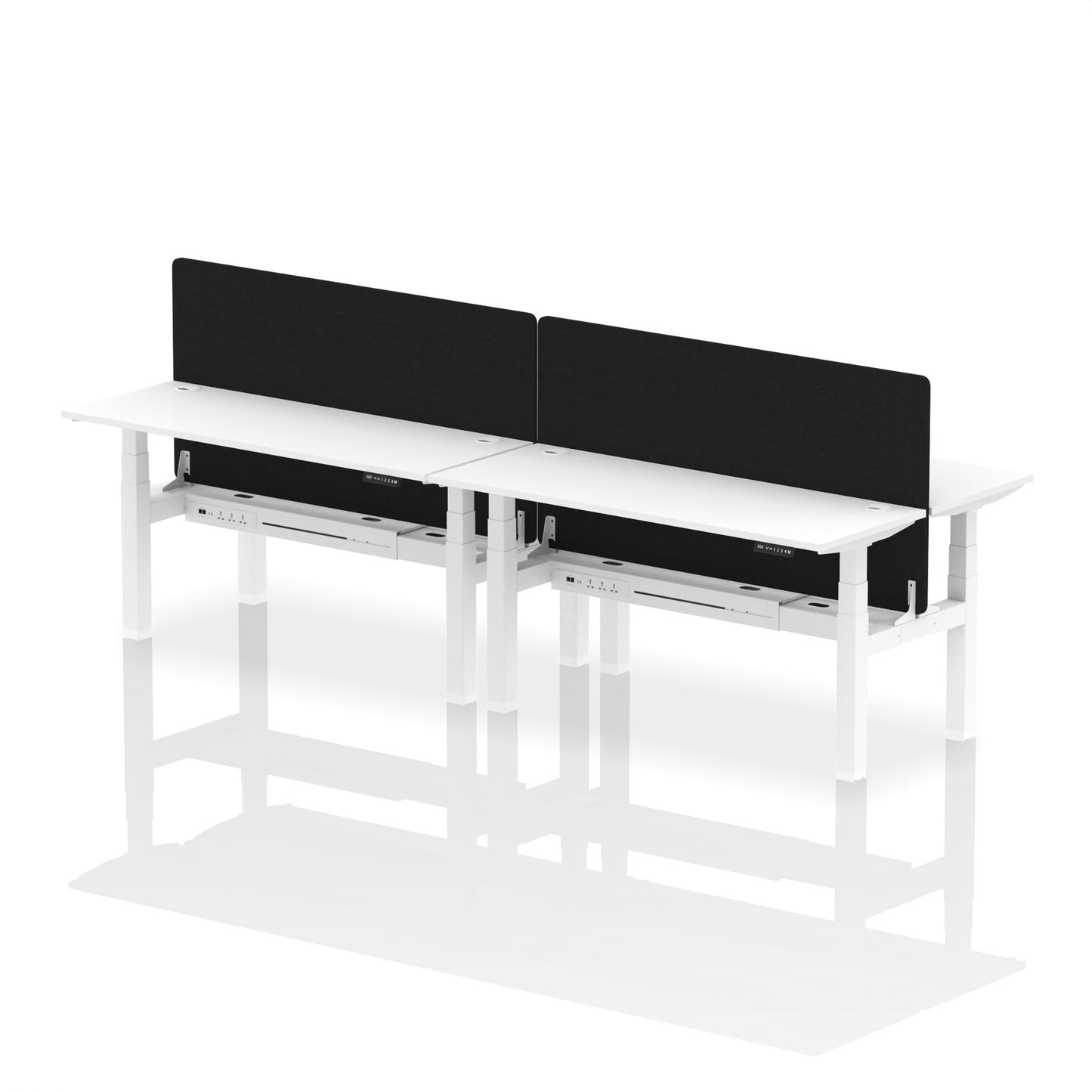 Air Back-to-Back Slimline Height Adjustable Bench Desk - 4 Person with Black Straight Screen - 1200mm, 1400mm, 1600mm, 1800mm - Multiple Colour Options