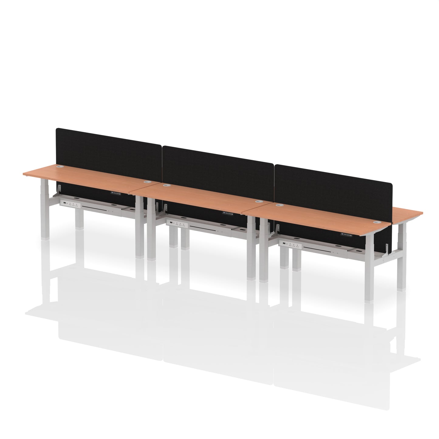 Air Back-to-Back Slimline Height Adjustable Bench Desk - 6 Person with Black Straight Screen - 1200mm, 1400mm, 1600mm, 1800mm - Multiple Colour Options