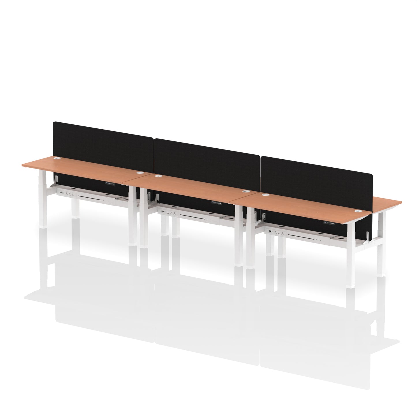 Air Back-to-Back Slimline Height Adjustable Bench Desk - 6 Person with Black Straight Screen - 1200mm, 1400mm, 1600mm, 1800mm - Multiple Colour Options