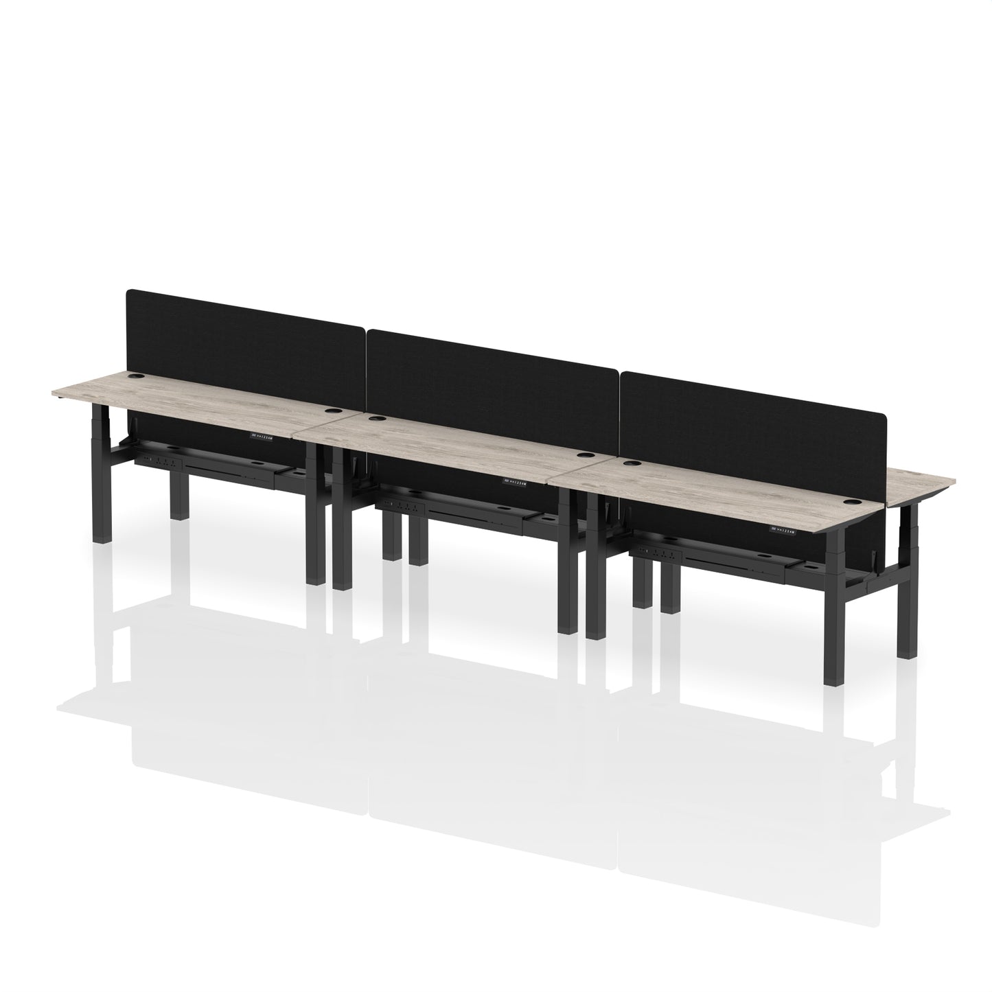 Air Back-to-Back Slimline Height Adjustable Bench Desk - 6 Person with Black Straight Screen - 1200mm, 1400mm, 1600mm, 1800mm - Multiple Colour Options