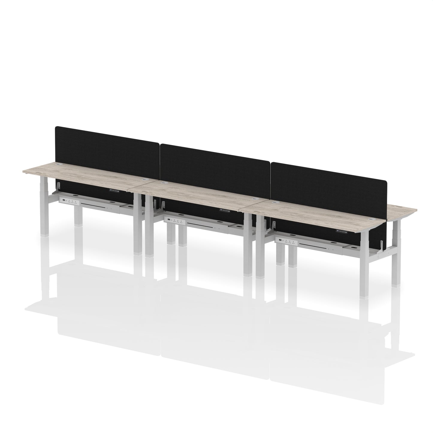 Air Back-to-Back Slimline Height Adjustable Bench Desk - 6 Person with Black Straight Screen - 1200mm, 1400mm, 1600mm, 1800mm - Multiple Colour Options