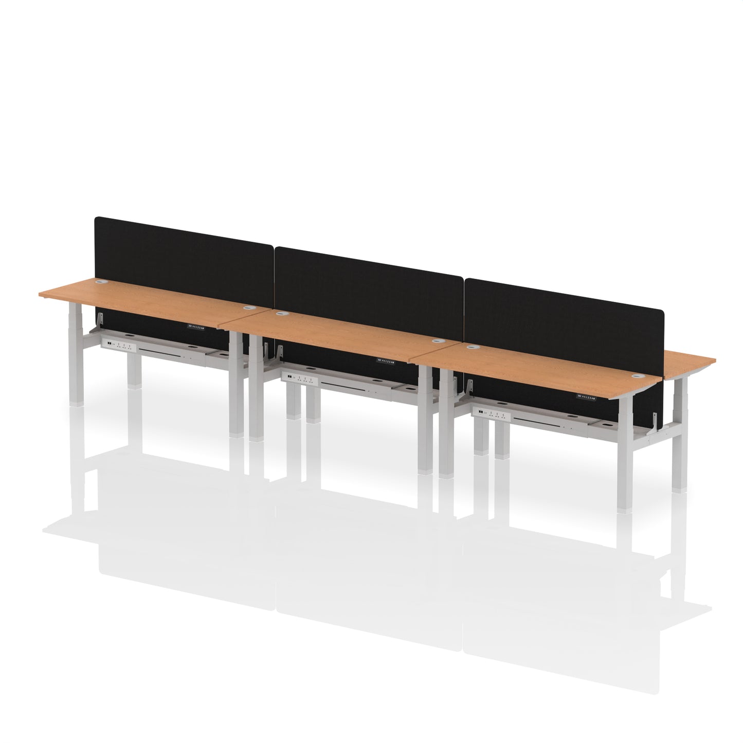 Air Back-to-Back Slimline Height Adjustable Bench Desk - 6 Person with Black Straight Screen - 1200mm, 1400mm, 1600mm, 1800mm - Multiple Colour Options