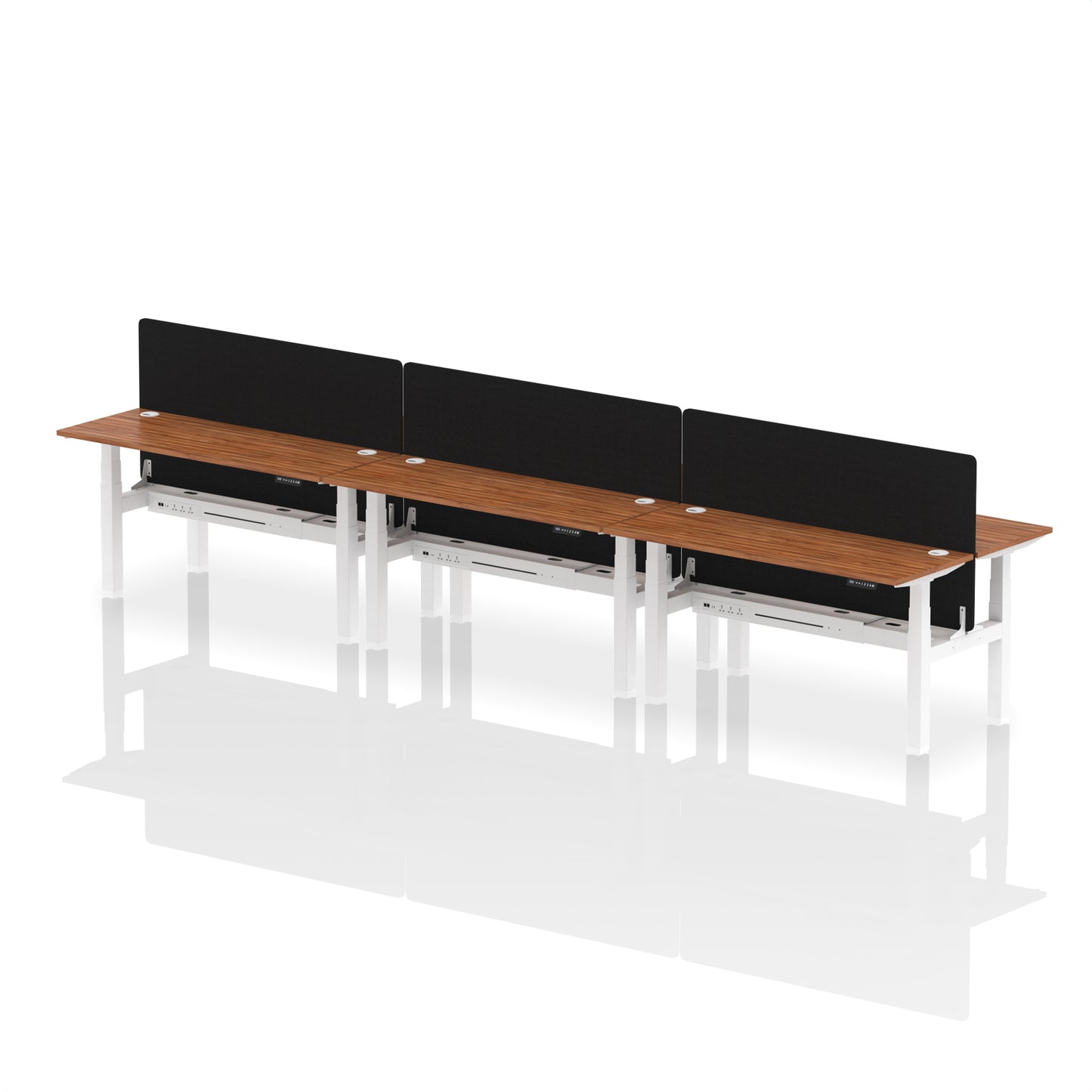 Air Back-to-Back Slimline Height Adjustable Bench Desk - 6 Person with Black Straight Screen - 1200mm, 1400mm, 1600mm, 1800mm - Multiple Colour Options