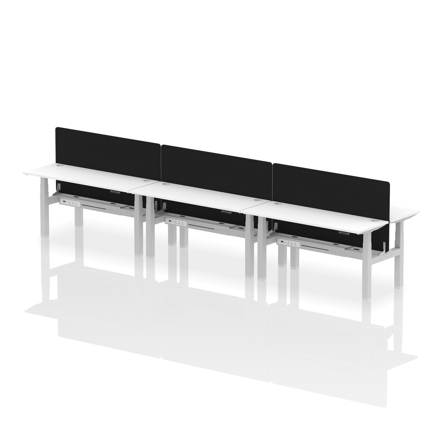 Air Back-to-Back Slimline Height Adjustable Bench Desk - 6 Person with Black Straight Screen - 1200mm, 1400mm, 1600mm, 1800mm - Multiple Colour Options