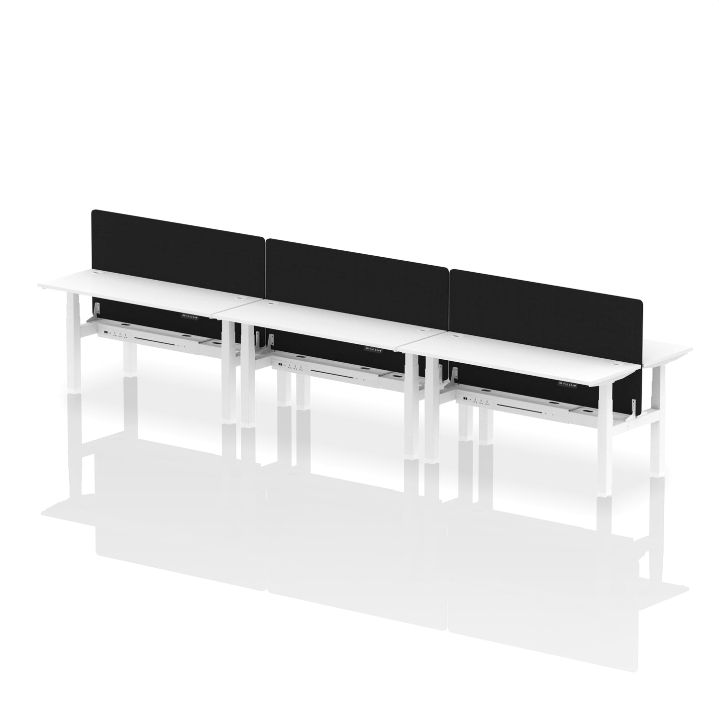 Air Back-to-Back Slimline Height Adjustable Bench Desk - 6 Person with Black Straight Screen - 1200mm, 1400mm, 1600mm, 1800mm - Multiple Colour Options