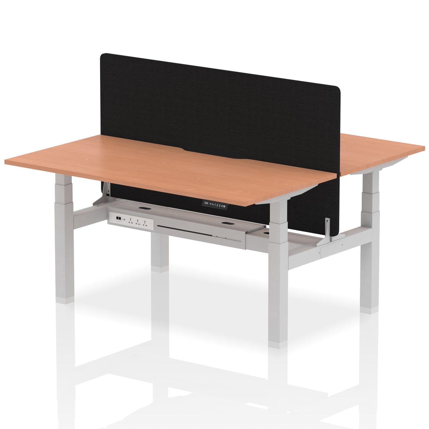 Air Back-to-Back Scalloped Edge Height Adjustable Bench Desk - 2 Person with Black Straight Screen - 1200mm, 1400mm, 1600mm - Multiple Colour Options