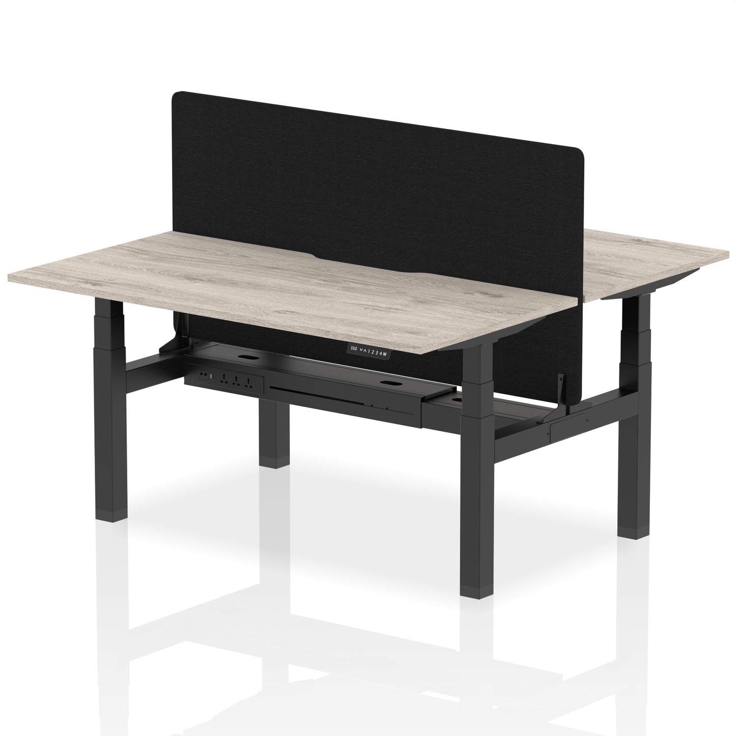 Air Back-to-Back Scalloped Edge Height Adjustable Bench Desk - 2 Person with Black Straight Screen - 1200mm, 1400mm, 1600mm - Multiple Colour Options