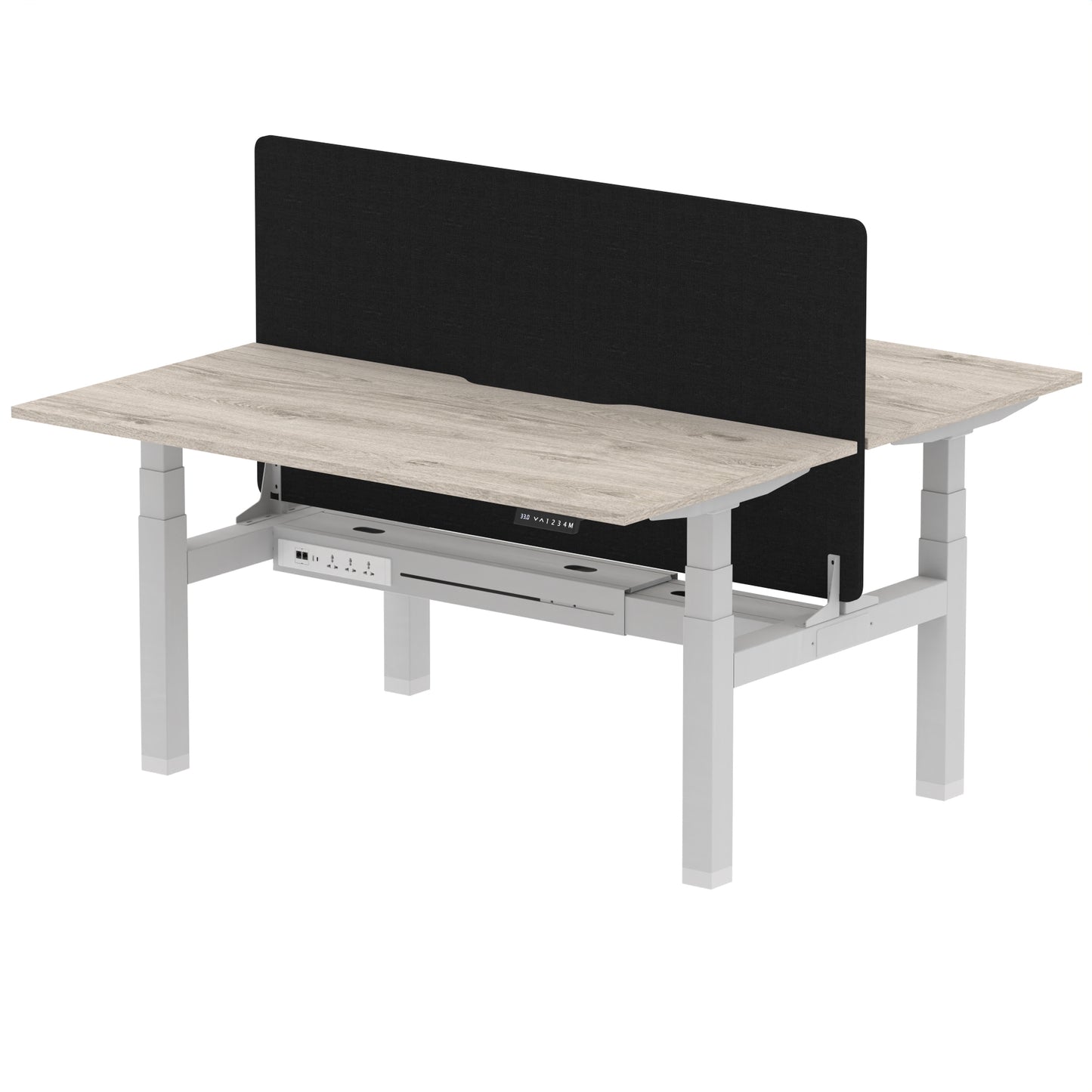 Air Back-to-Back Scalloped Edge Height Adjustable Bench Desk - 2 Person with Black Straight Screen - 1200mm, 1400mm, 1600mm - Multiple Colour Options