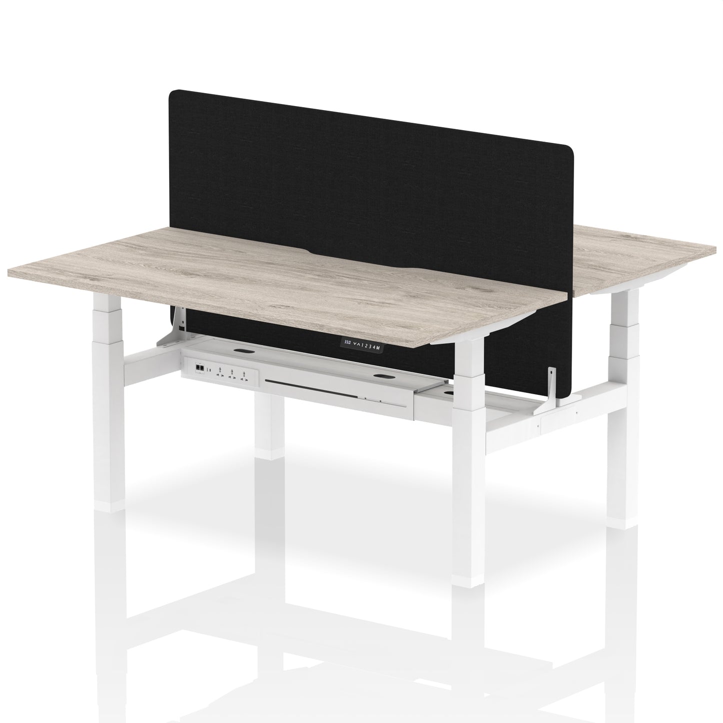 Air Back-to-Back Scalloped Edge Height Adjustable Bench Desk - 2 Person with Black Straight Screen - 1200mm, 1400mm, 1600mm - Multiple Colour Options