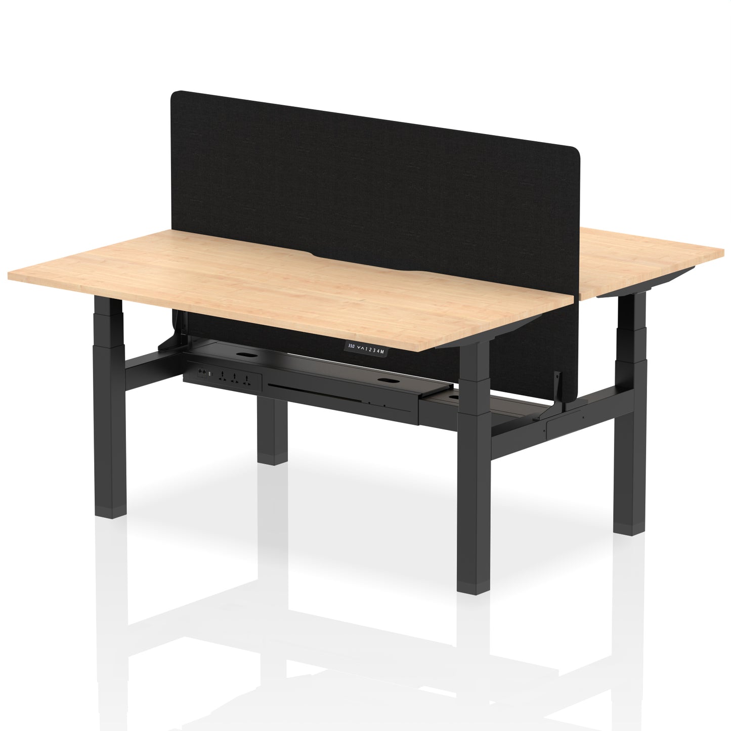 Air Back-to-Back Scalloped Edge Height Adjustable Bench Desk - 2 Person with Black Straight Screen - 1200mm, 1400mm, 1600mm - Multiple Colour Options