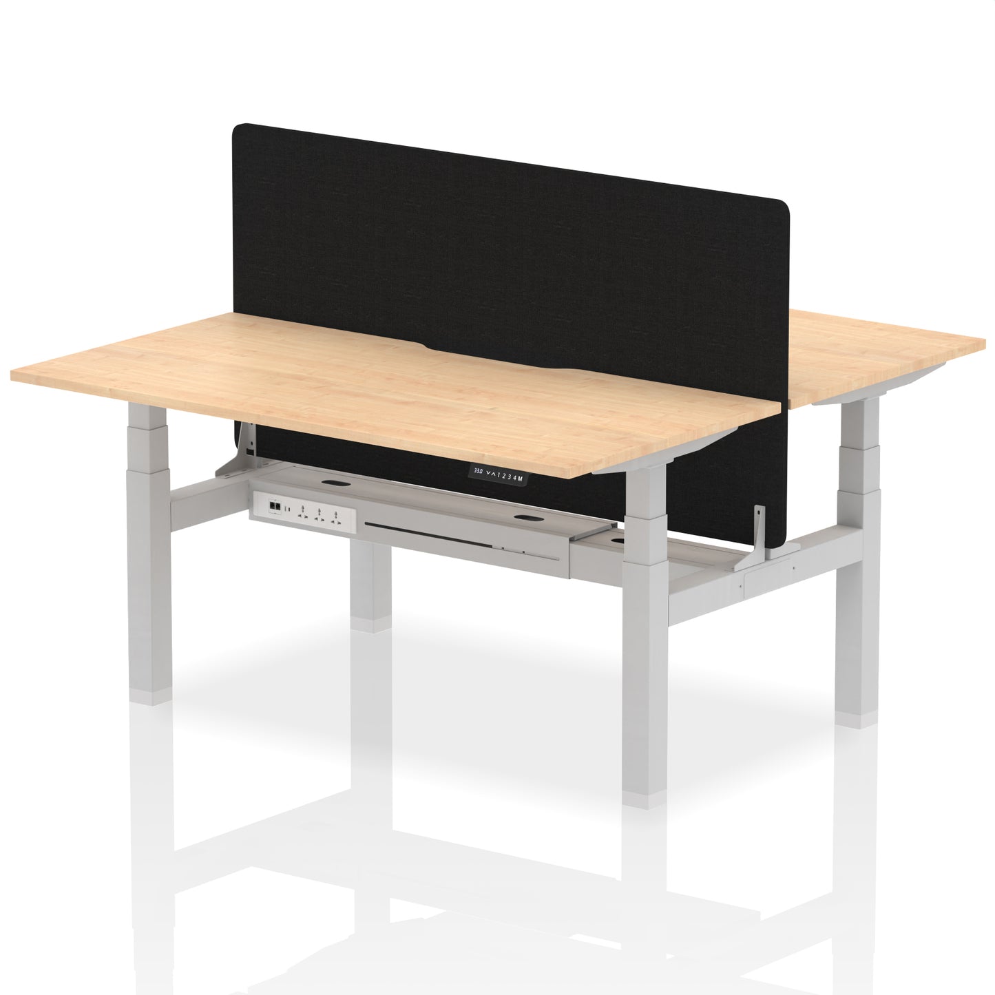 Air Back-to-Back Scalloped Edge Height Adjustable Bench Desk - 2 Person with Black Straight Screen - 1200mm, 1400mm, 1600mm - Multiple Colour Options