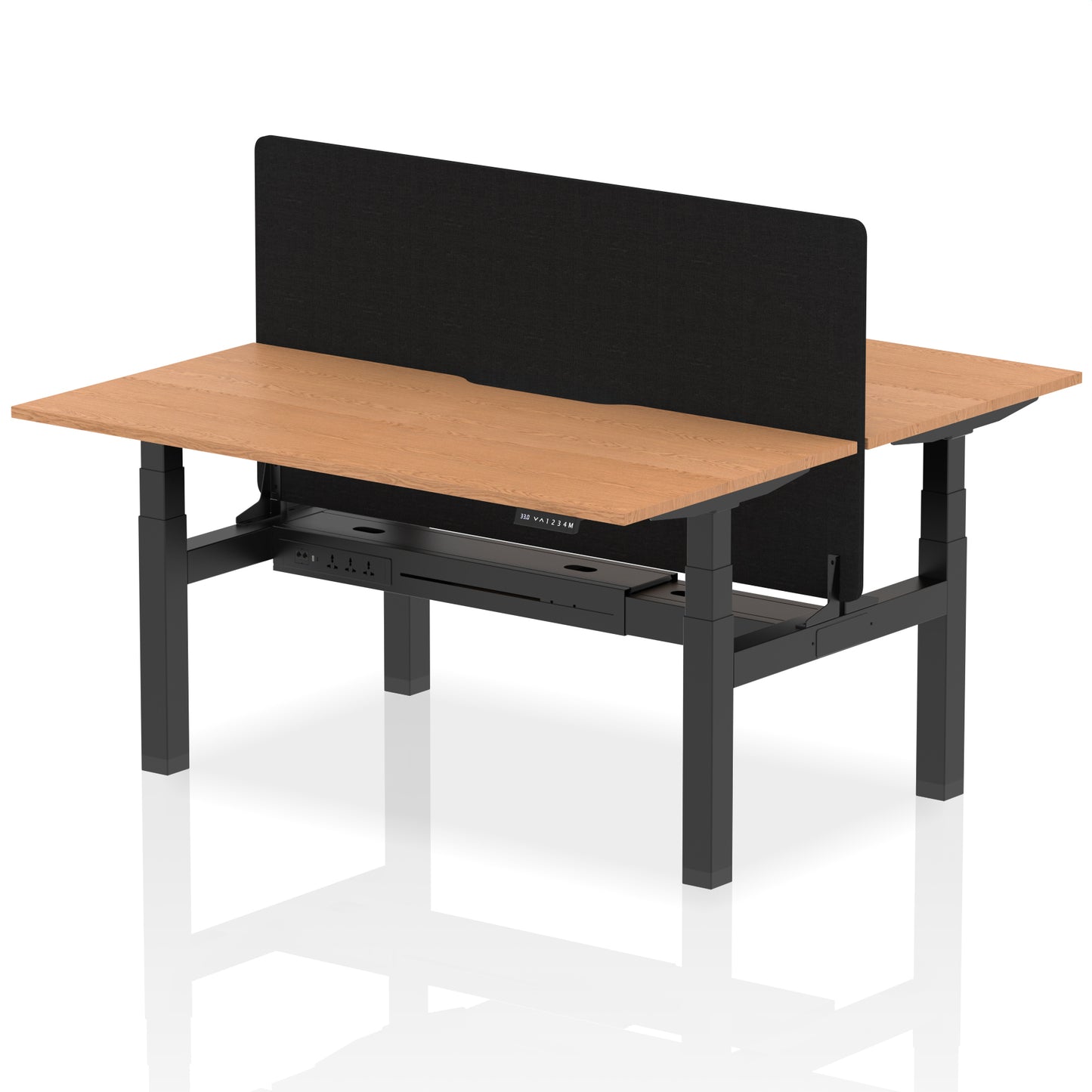 Air Back-to-Back Scalloped Edge Height Adjustable Bench Desk - 2 Person with Black Straight Screen - 1200mm, 1400mm, 1600mm - Multiple Colour Options