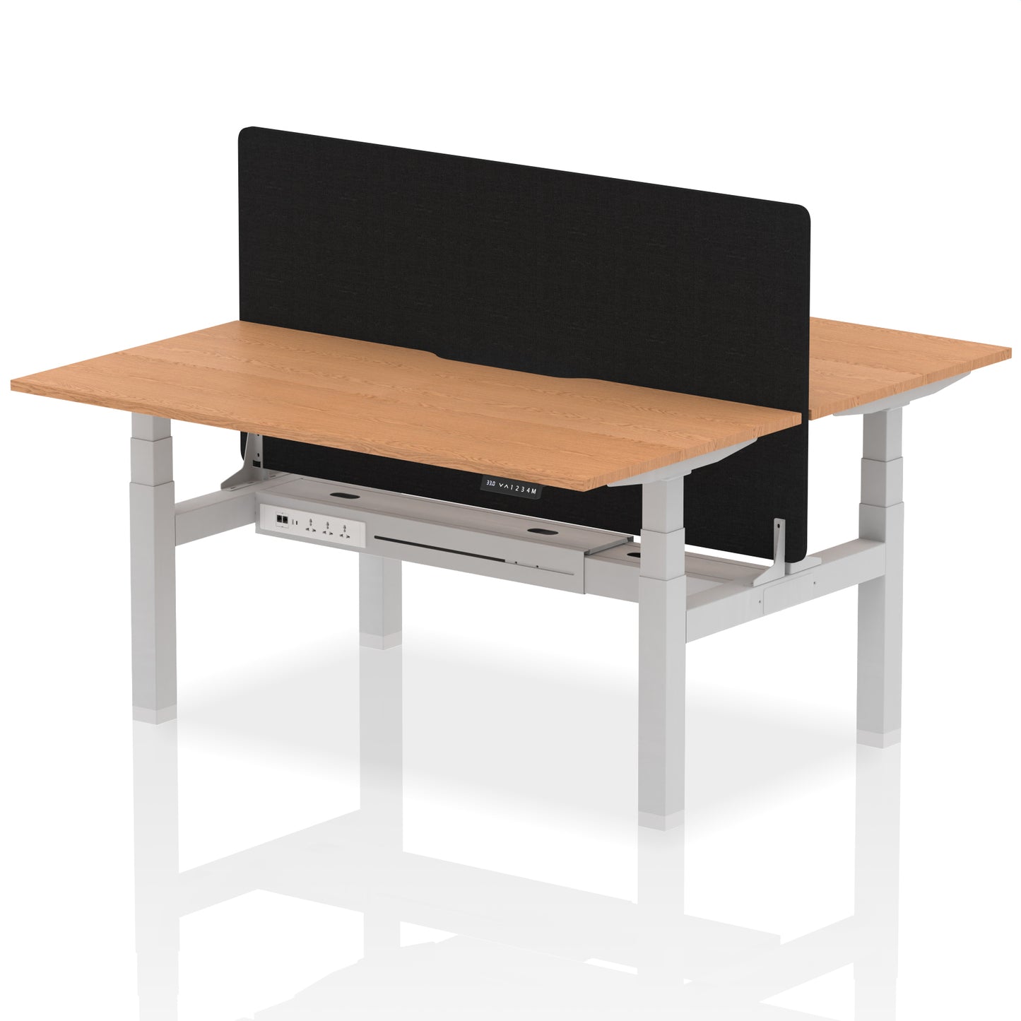 Air Back-to-Back Scalloped Edge Height Adjustable Bench Desk - 2 Person with Black Straight Screen - 1200mm, 1400mm, 1600mm - Multiple Colour Options