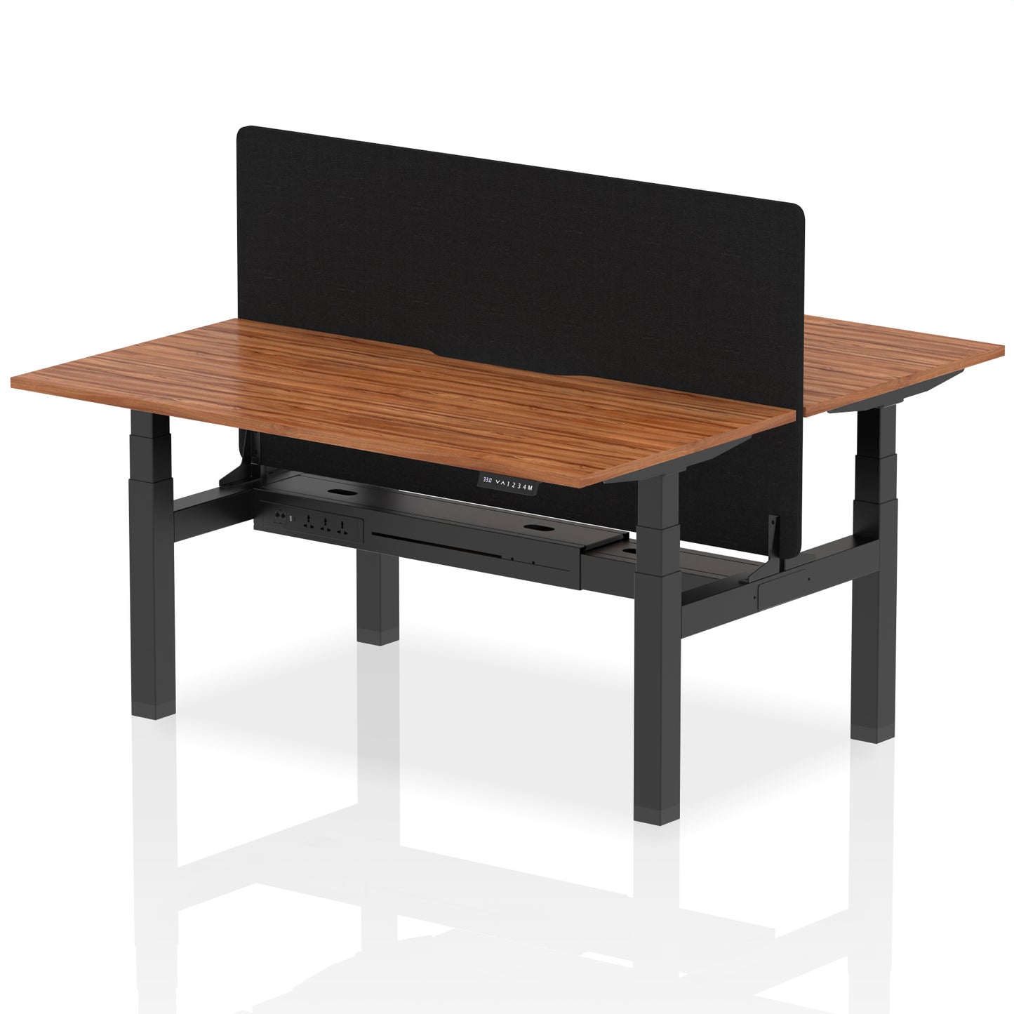 Air Back-to-Back Scalloped Edge Height Adjustable Bench Desk - 2 Person with Black Straight Screen - 1200mm, 1400mm, 1600mm - Multiple Colour Options