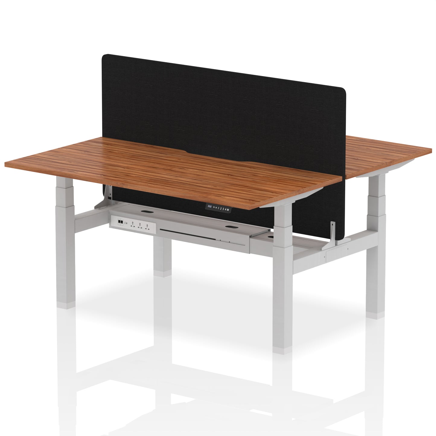 Air Back-to-Back Scalloped Edge Height Adjustable Bench Desk - 2 Person with Black Straight Screen - 1200mm, 1400mm, 1600mm - Multiple Colour Options
