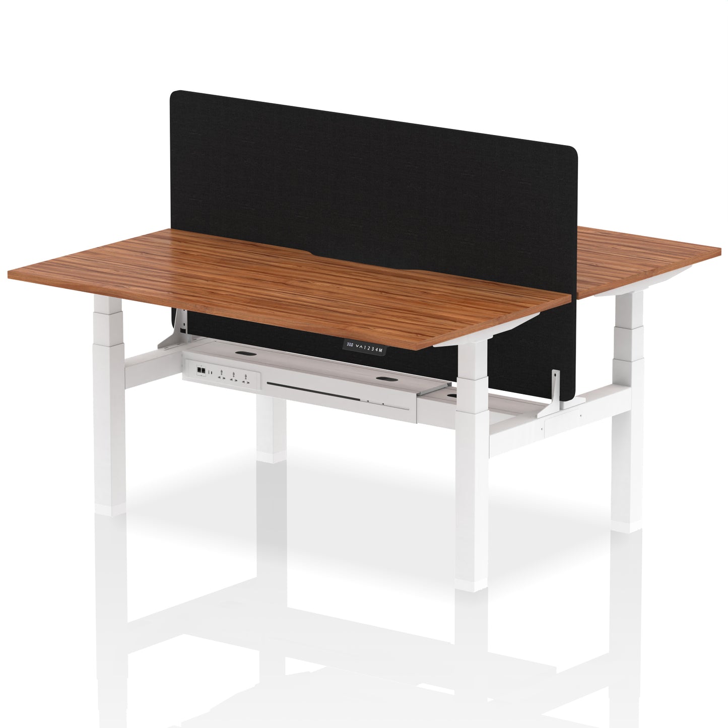 Air Back-to-Back Scalloped Edge Height Adjustable Bench Desk - 2 Person with Black Straight Screen - 1200mm, 1400mm, 1600mm - Multiple Colour Options