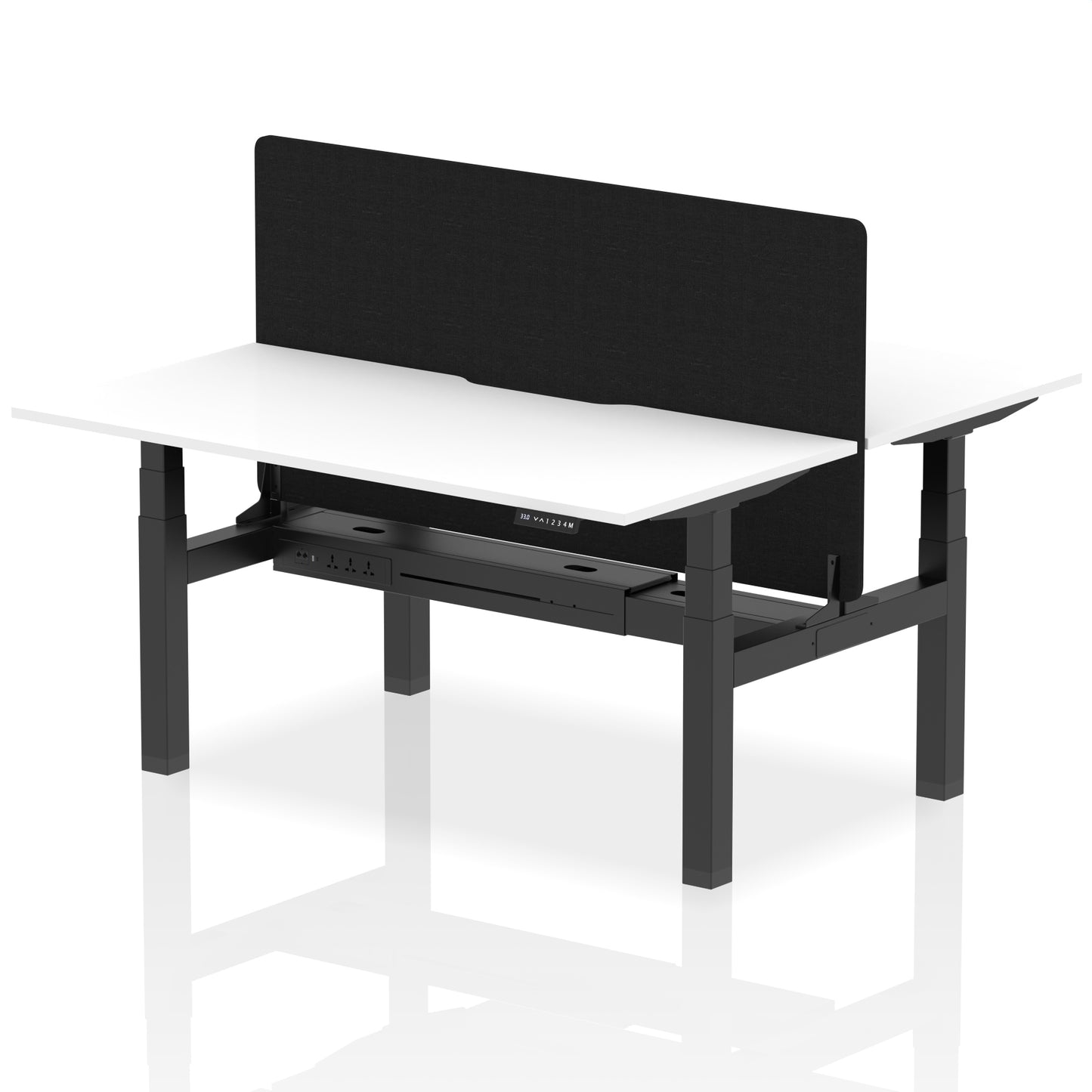 Air Back-to-Back Scalloped Edge Height Adjustable Bench Desk - 2 Person with Black Straight Screen - 1200mm, 1400mm, 1600mm - Multiple Colour Options