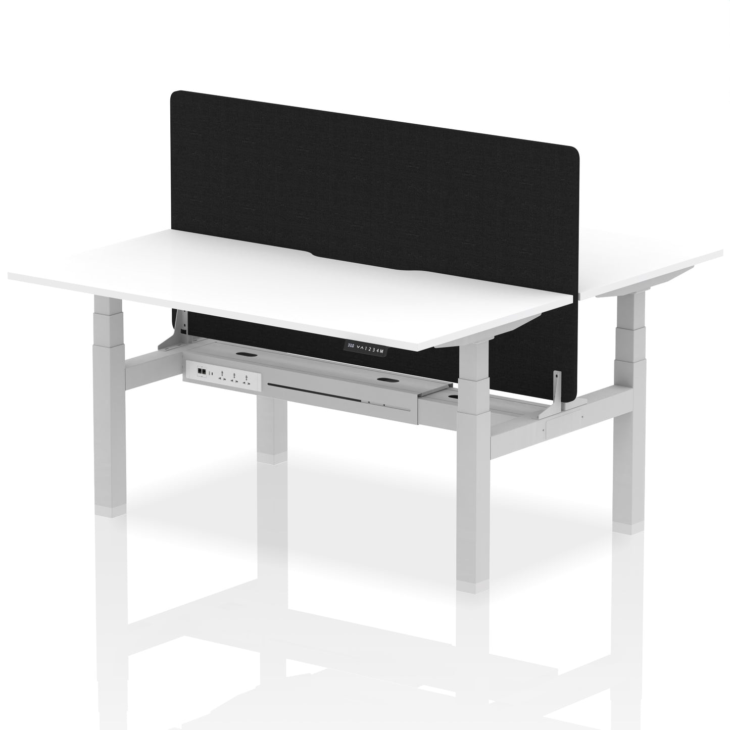 Air Back-to-Back Scalloped Edge Height Adjustable Bench Desk - 2 Person with Black Straight Screen - 1200mm, 1400mm, 1600mm - Multiple Colour Options