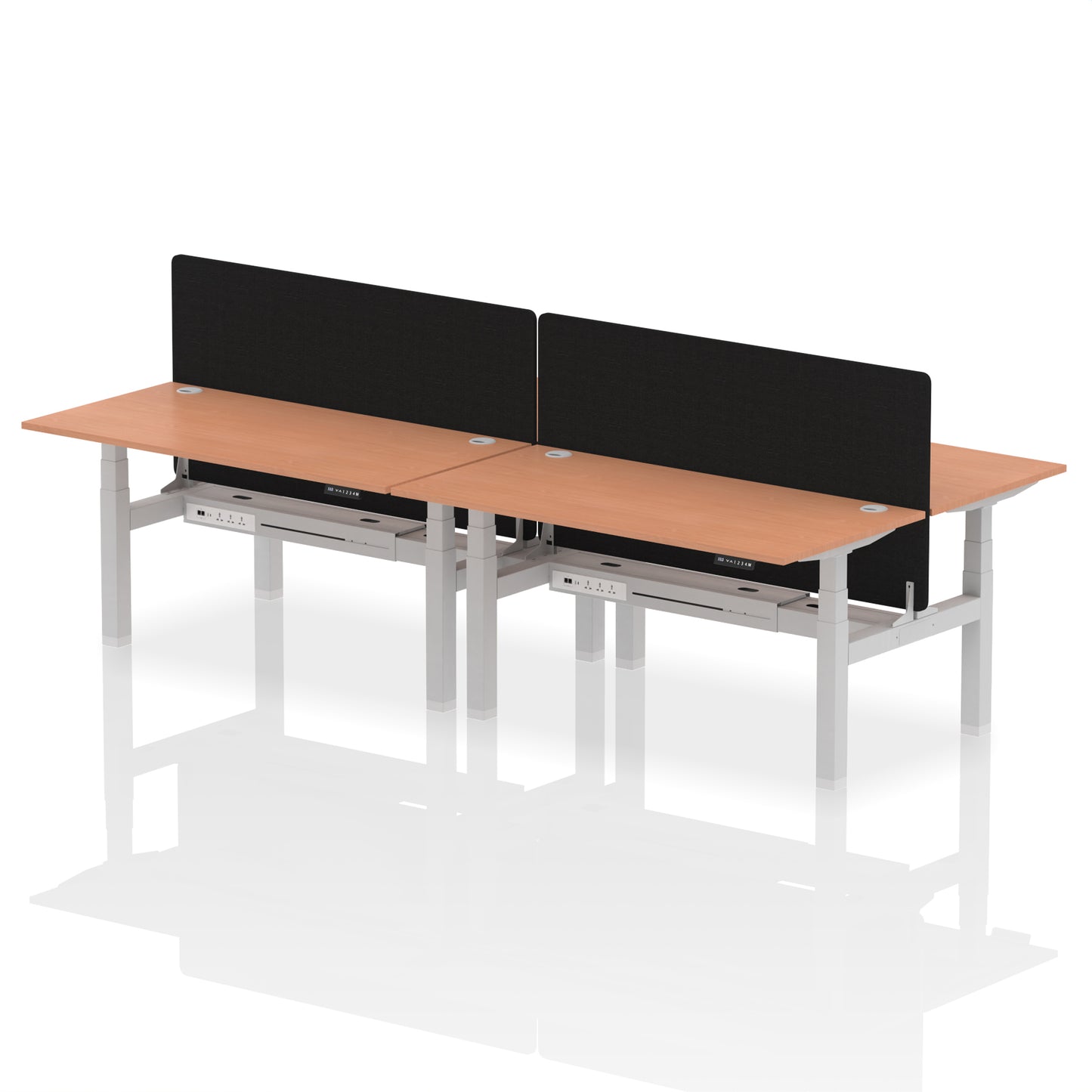 Air Back-to-Back Height Adjustable Bench Desk - 4 Person with Black Straight Screen - 1200mm, 1400mm, 1600mm, 1800mm - Multiple Colour Options