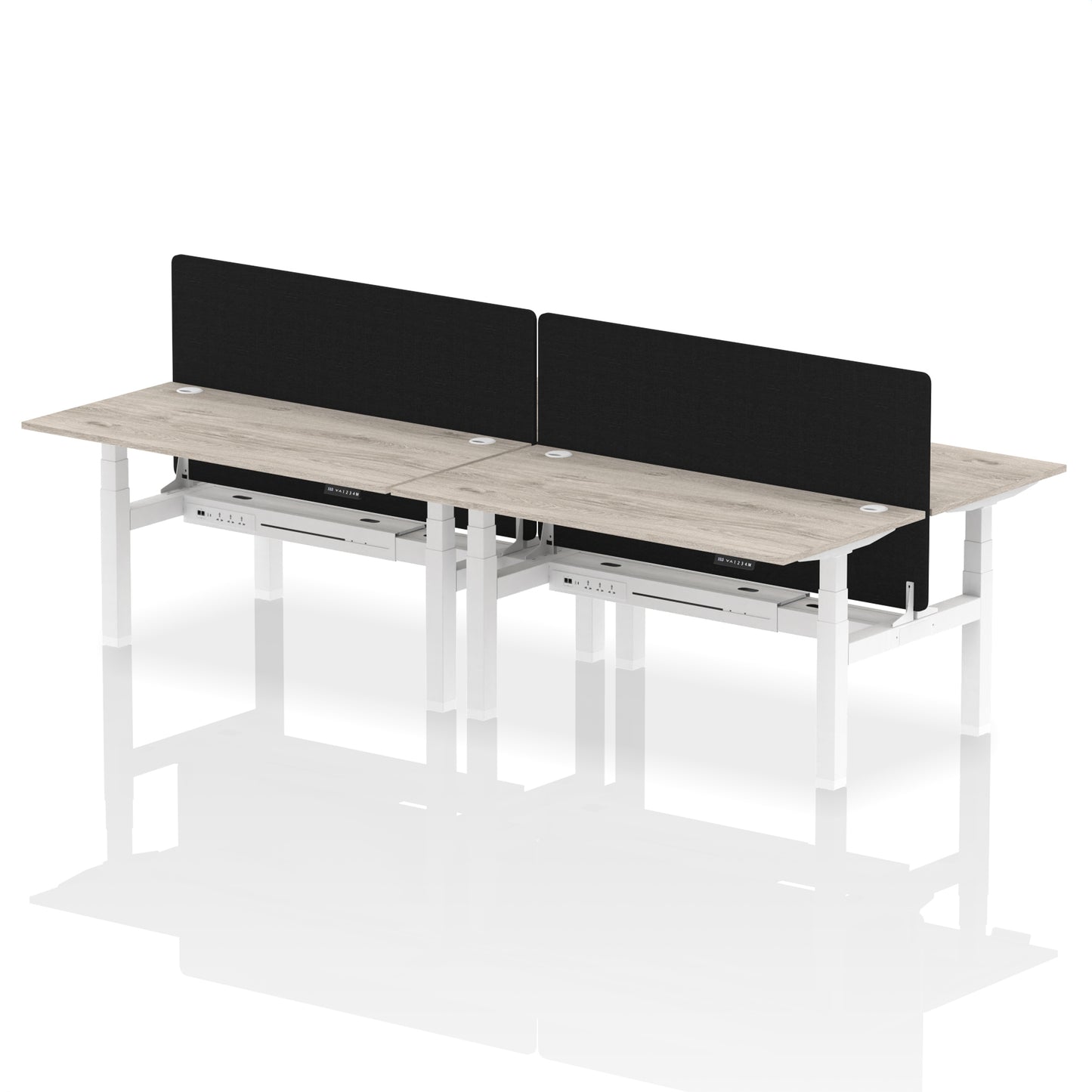 Air Back-to-Back Height Adjustable Bench Desk - 4 Person with Black Straight Screen - 1200mm, 1400mm, 1600mm, 1800mm - Multiple Colour Options