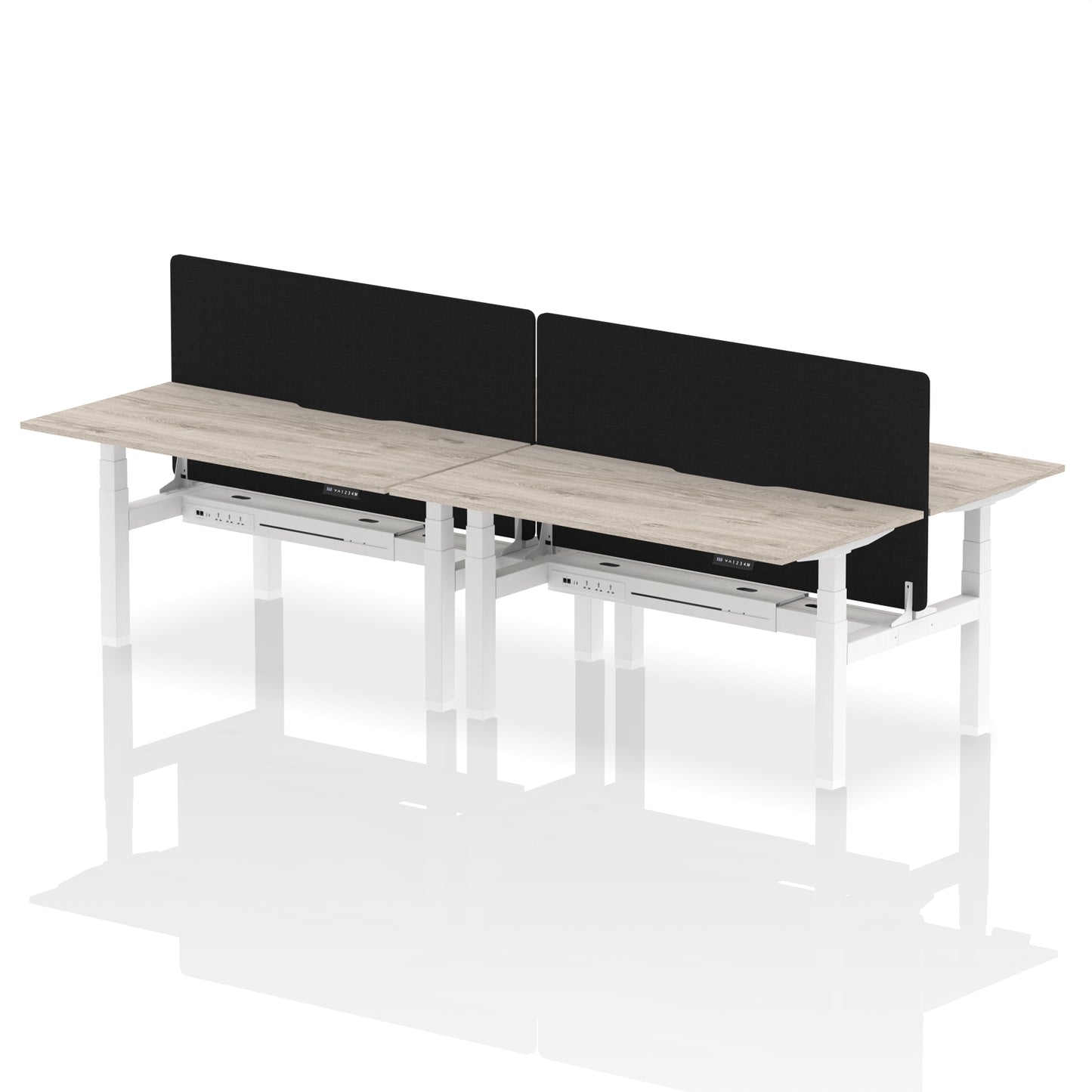Air Back-to-Back Scalloped Edge Height Adjustable Bench Desk - 4 Person with Black Straight Screen - 1200mm, 1400mm, 1600mm - Multiple Colour Options