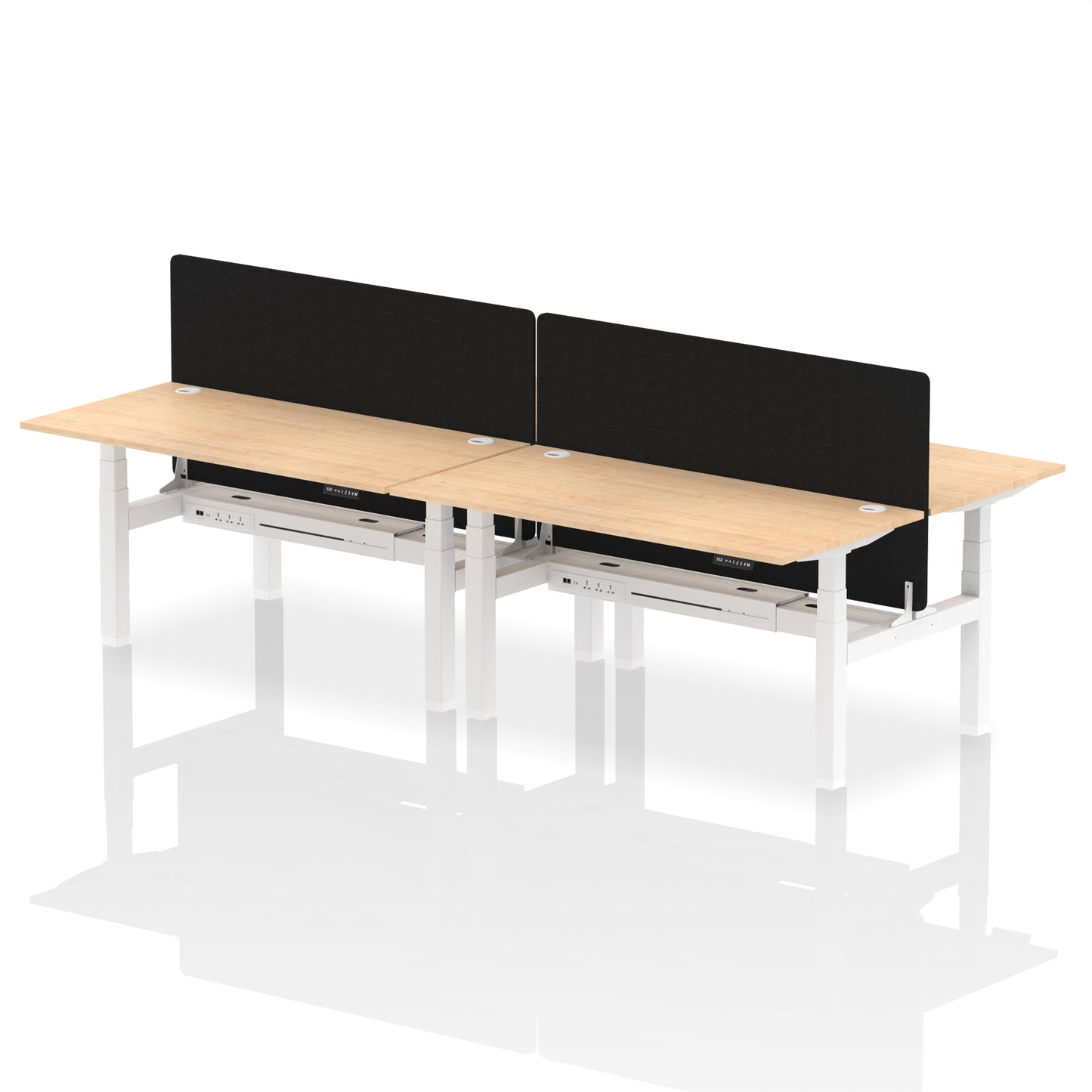Air Back-to-Back Height Adjustable Bench Desk - 4 Person with Black Straight Screen - 1200mm, 1400mm, 1600mm, 1800mm - Multiple Colour Options
