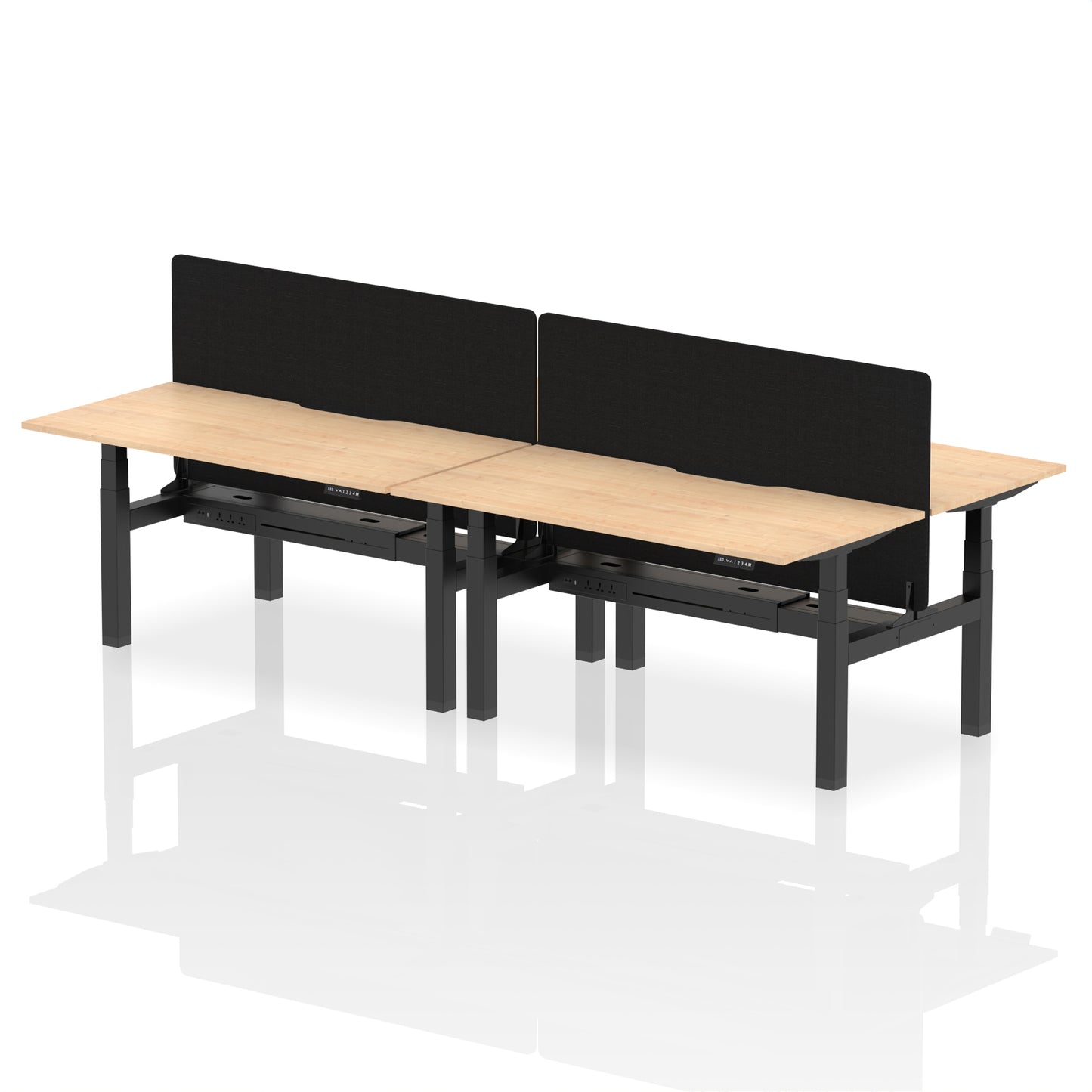 Air Back-to-Back Scalloped Edge Height Adjustable Bench Desk - 4 Person with Black Straight Screen - 1200mm, 1400mm, 1600mm - Multiple Colour Options