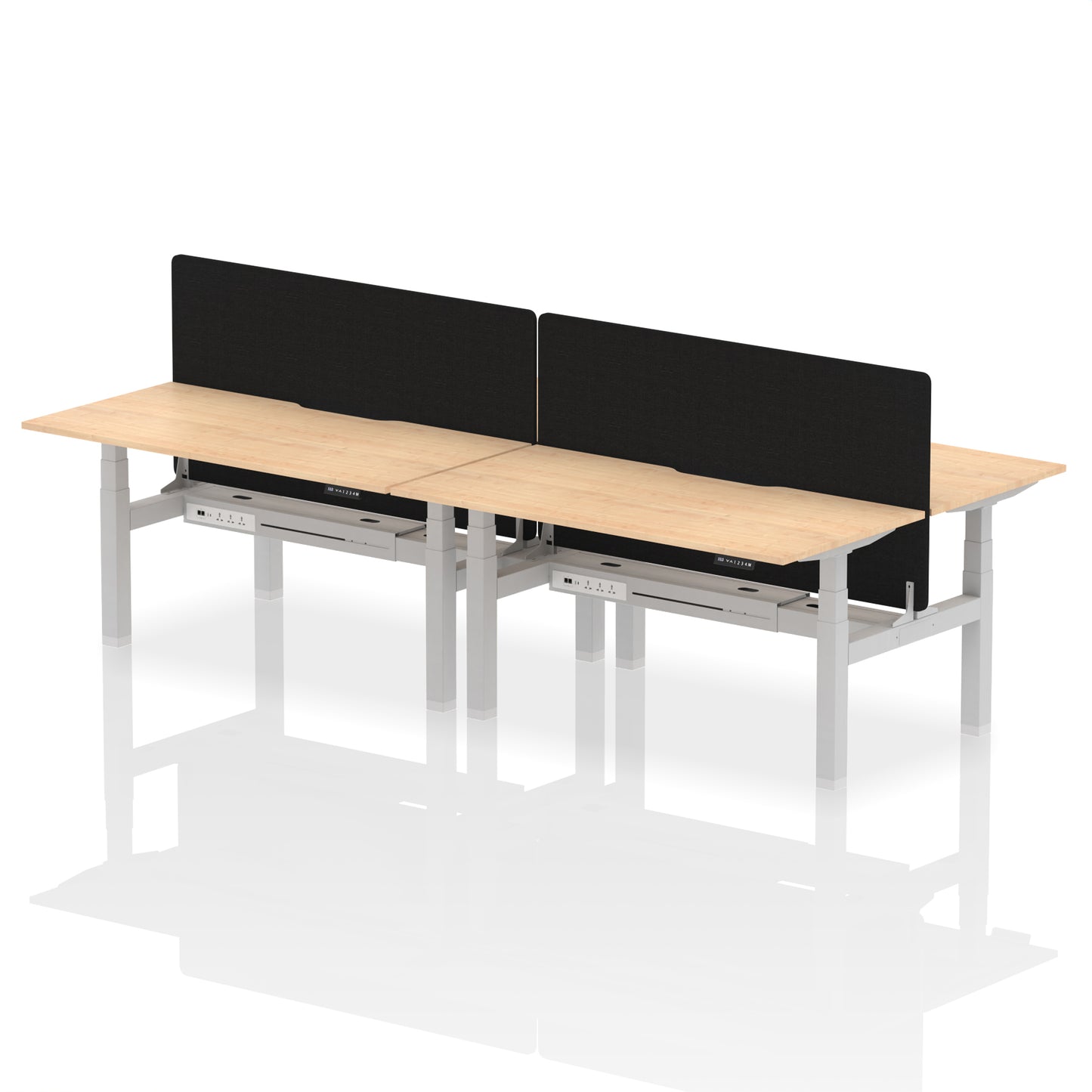Air Back-to-Back Scalloped Edge Height Adjustable Bench Desk - 4 Person with Black Straight Screen - 1200mm, 1400mm, 1600mm - Multiple Colour Options