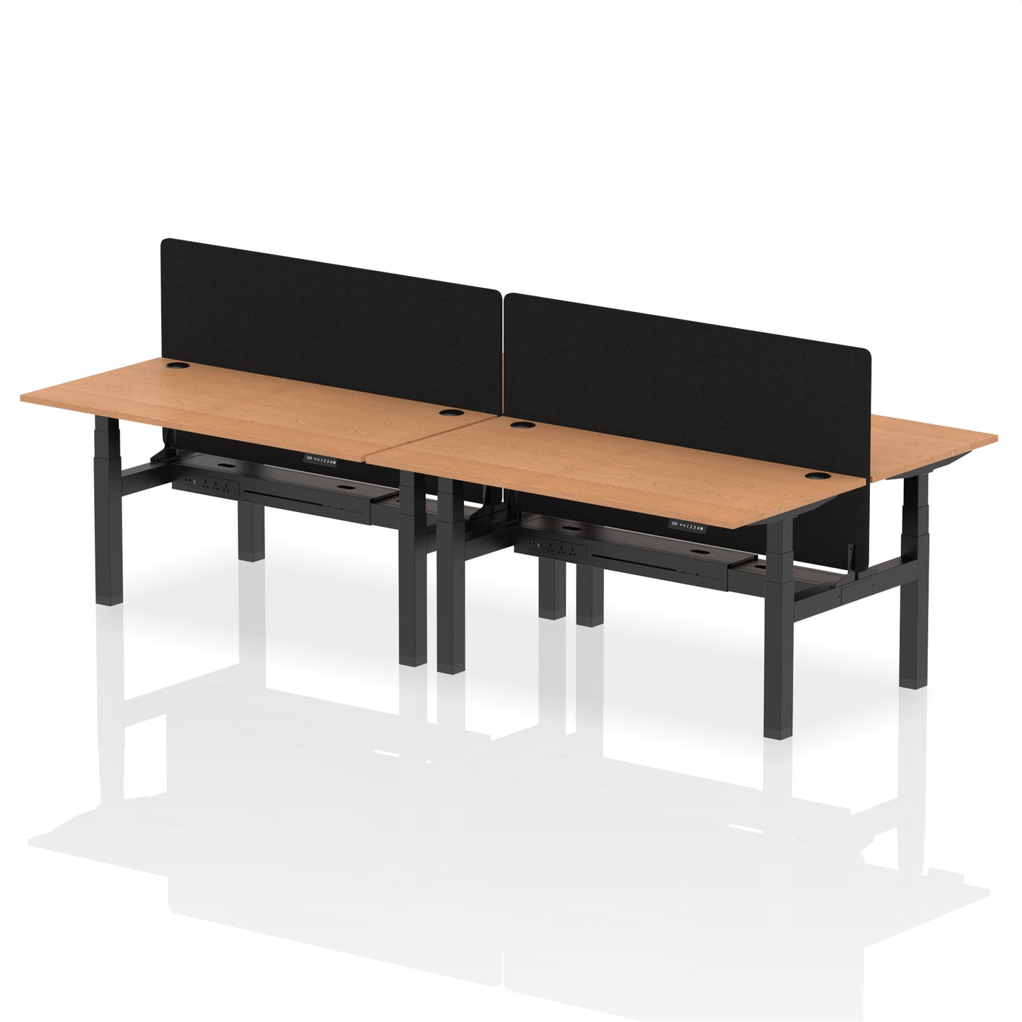 Air Back-to-Back Height Adjustable Bench Desk - 4 Person with Black Straight Screen - 1200mm, 1400mm, 1600mm, 1800mm - Multiple Colour Options