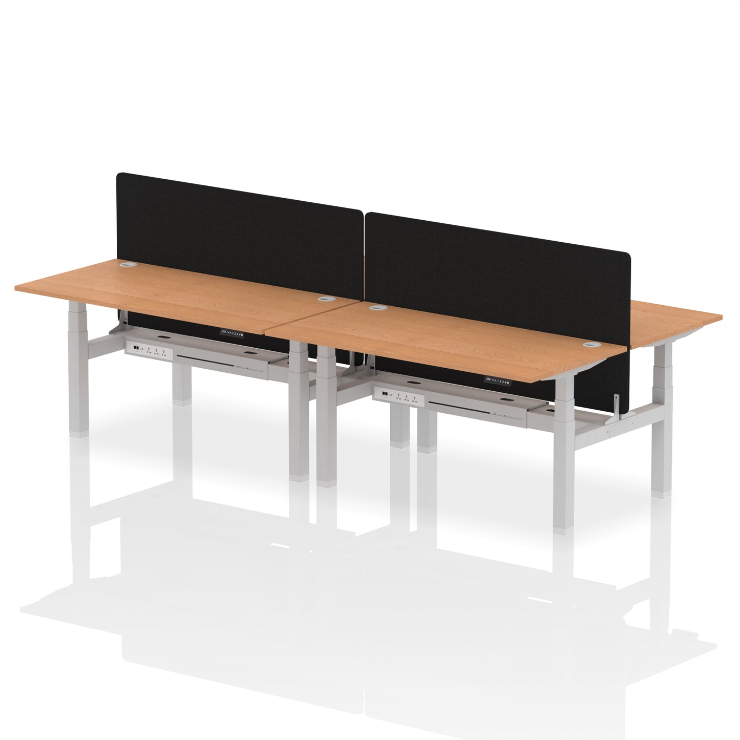 Air Back-to-Back Height Adjustable Bench Desk - 4 Person with Black Straight Screen - 1200mm, 1400mm, 1600mm, 1800mm - Multiple Colour Options