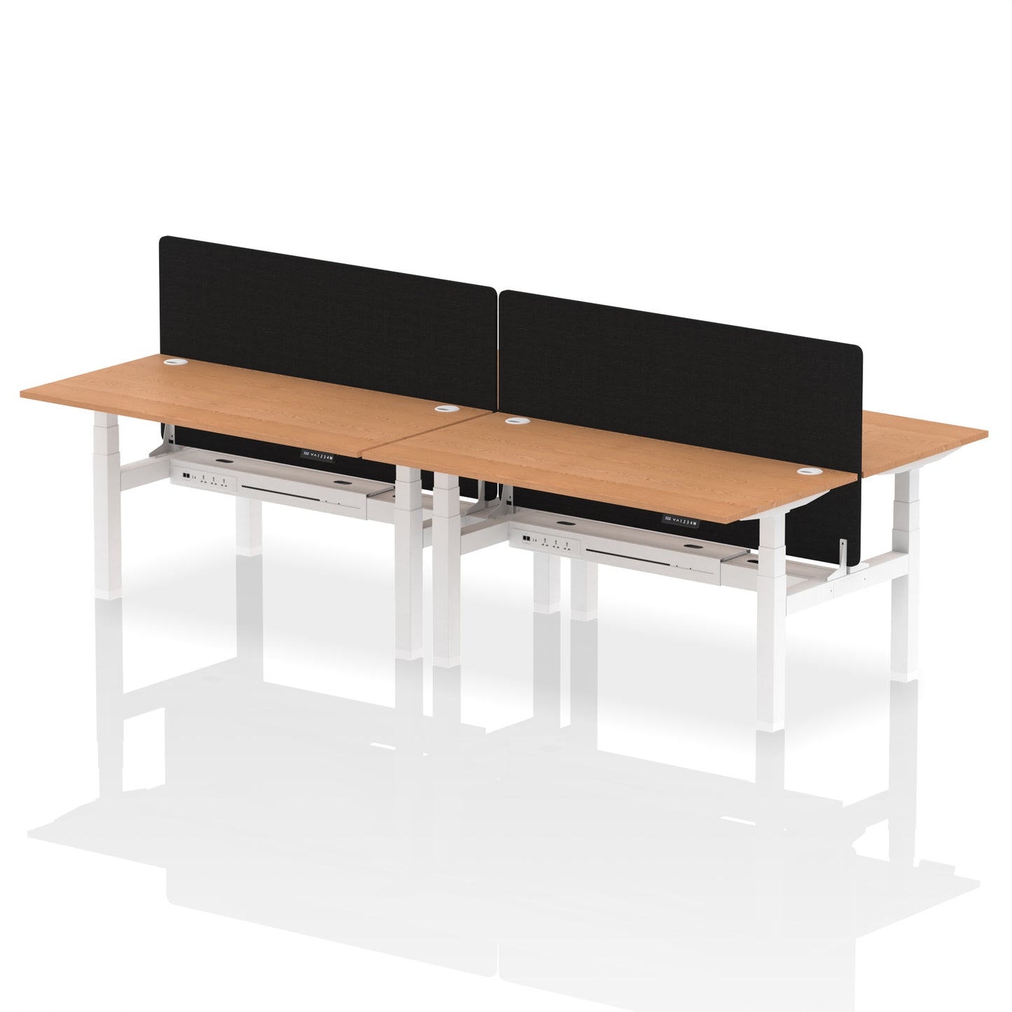 Air Back-to-Back Height Adjustable Bench Desk - 4 Person with Black Straight Screen - 1200mm, 1400mm, 1600mm, 1800mm - Multiple Colour Options