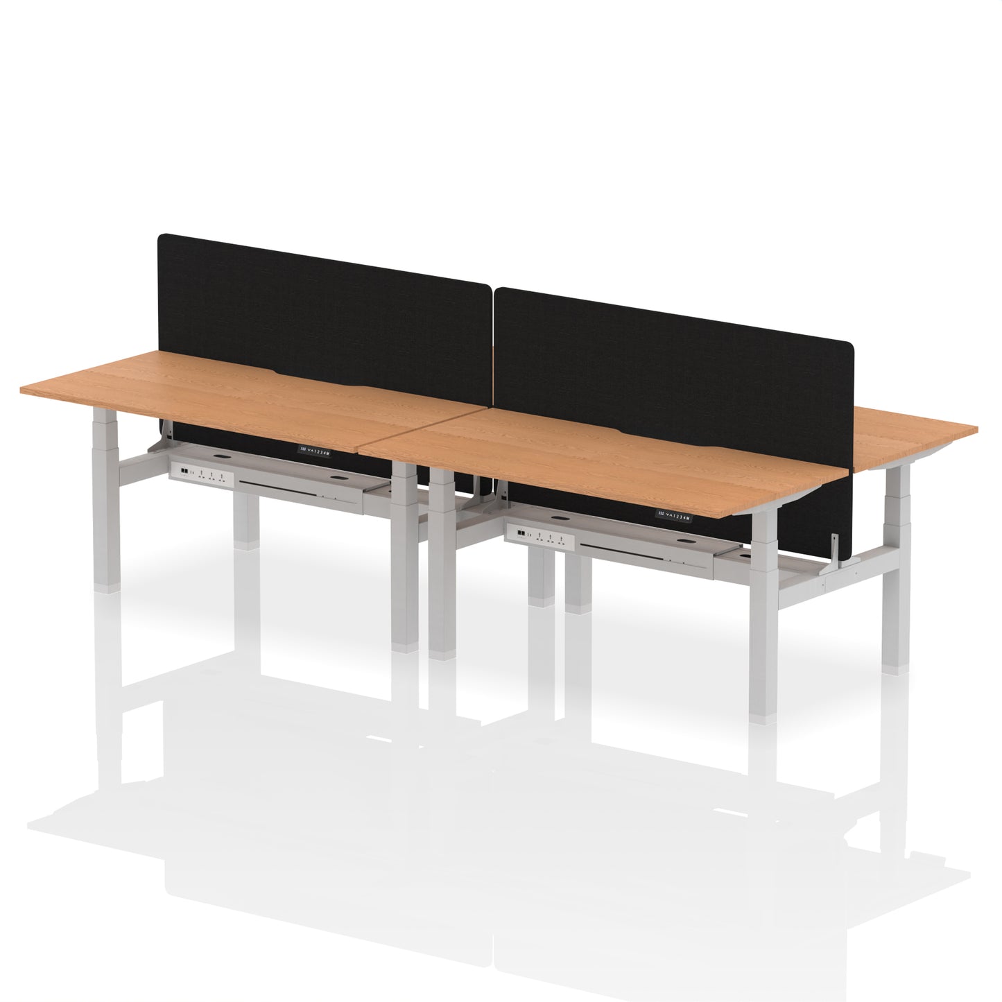 Air Back-to-Back Scalloped Edge Height Adjustable Bench Desk - 4 Person with Black Straight Screen - 1200mm, 1400mm, 1600mm - Multiple Colour Options