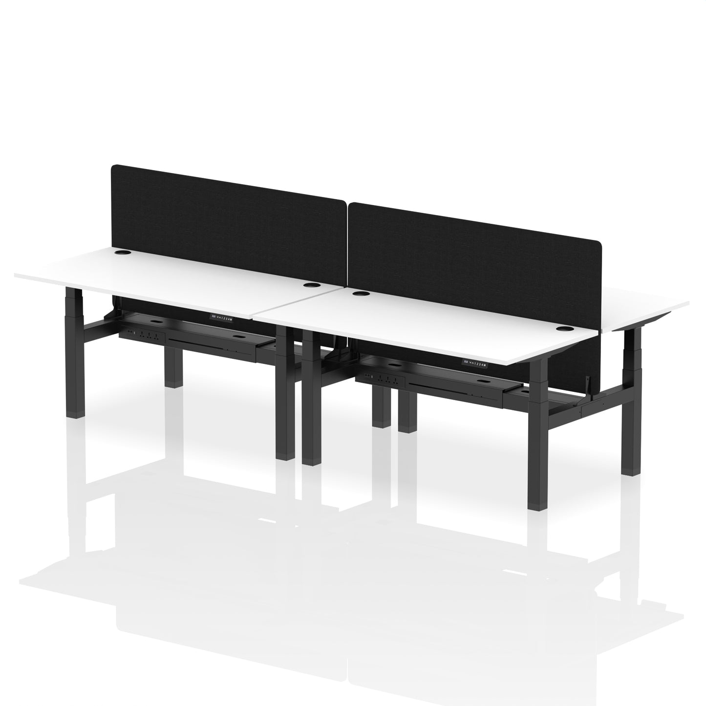 Air Back-to-Back Height Adjustable Bench Desk - 4 Person with Black Straight Screen - 1200mm, 1400mm, 1600mm, 1800mm - Multiple Colour Options