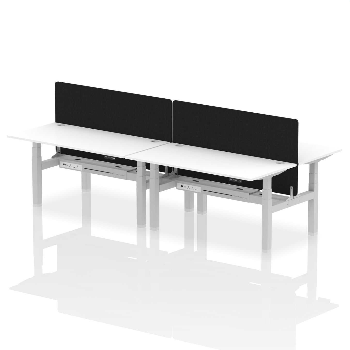 Air Back-to-Back Height Adjustable Bench Desk - 4 Person with Black Straight Screen - 1200mm, 1400mm, 1600mm, 1800mm - Multiple Colour Options
